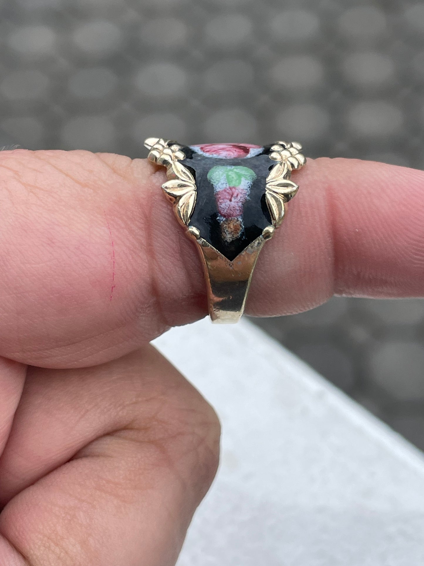 925 Sterling Silver Vermeil Hand Enameled Flower Band Ring Size 8