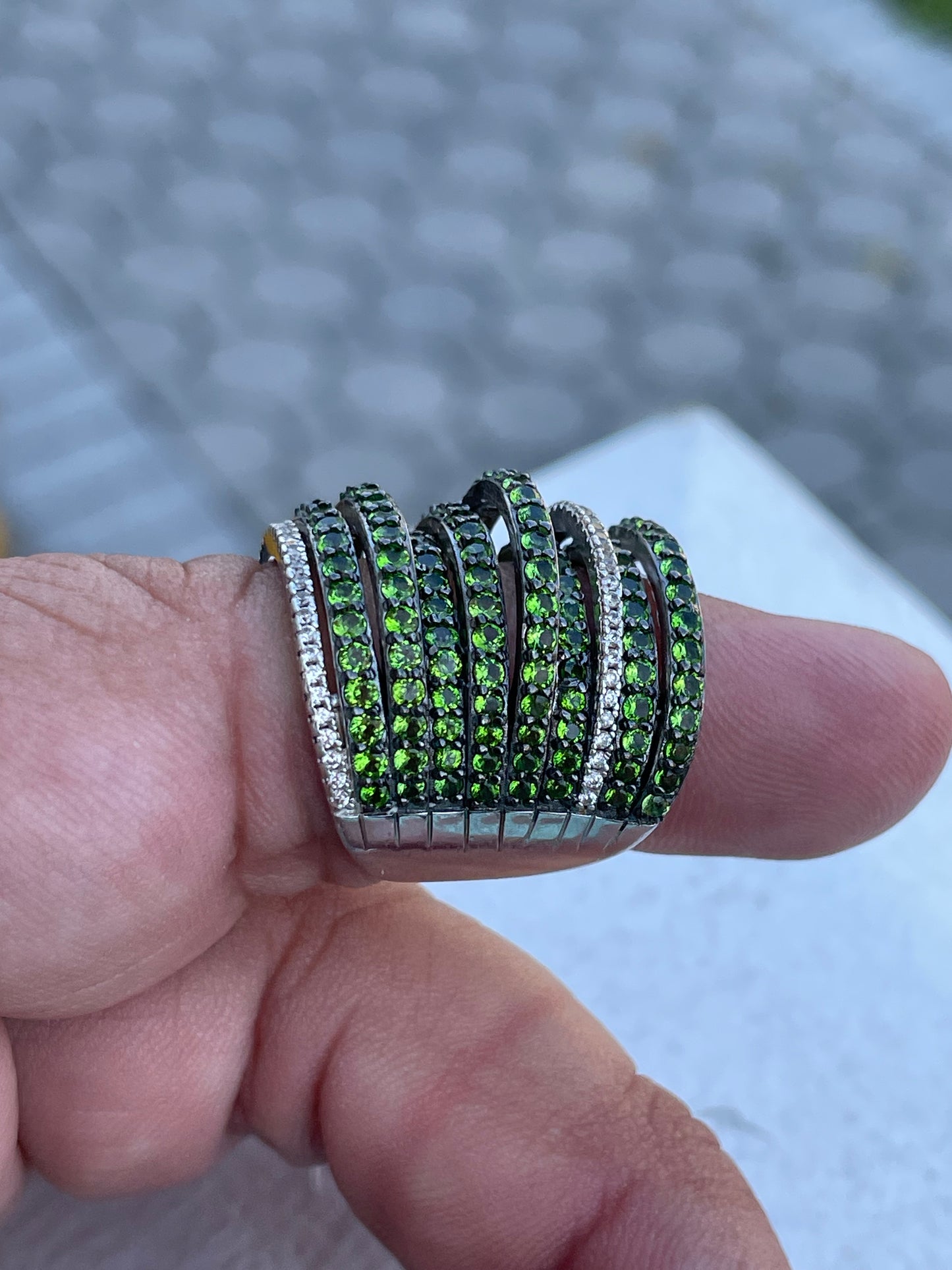 925 Sterling Silver Chrome Diopside Multi Strand Band Ring Size 7