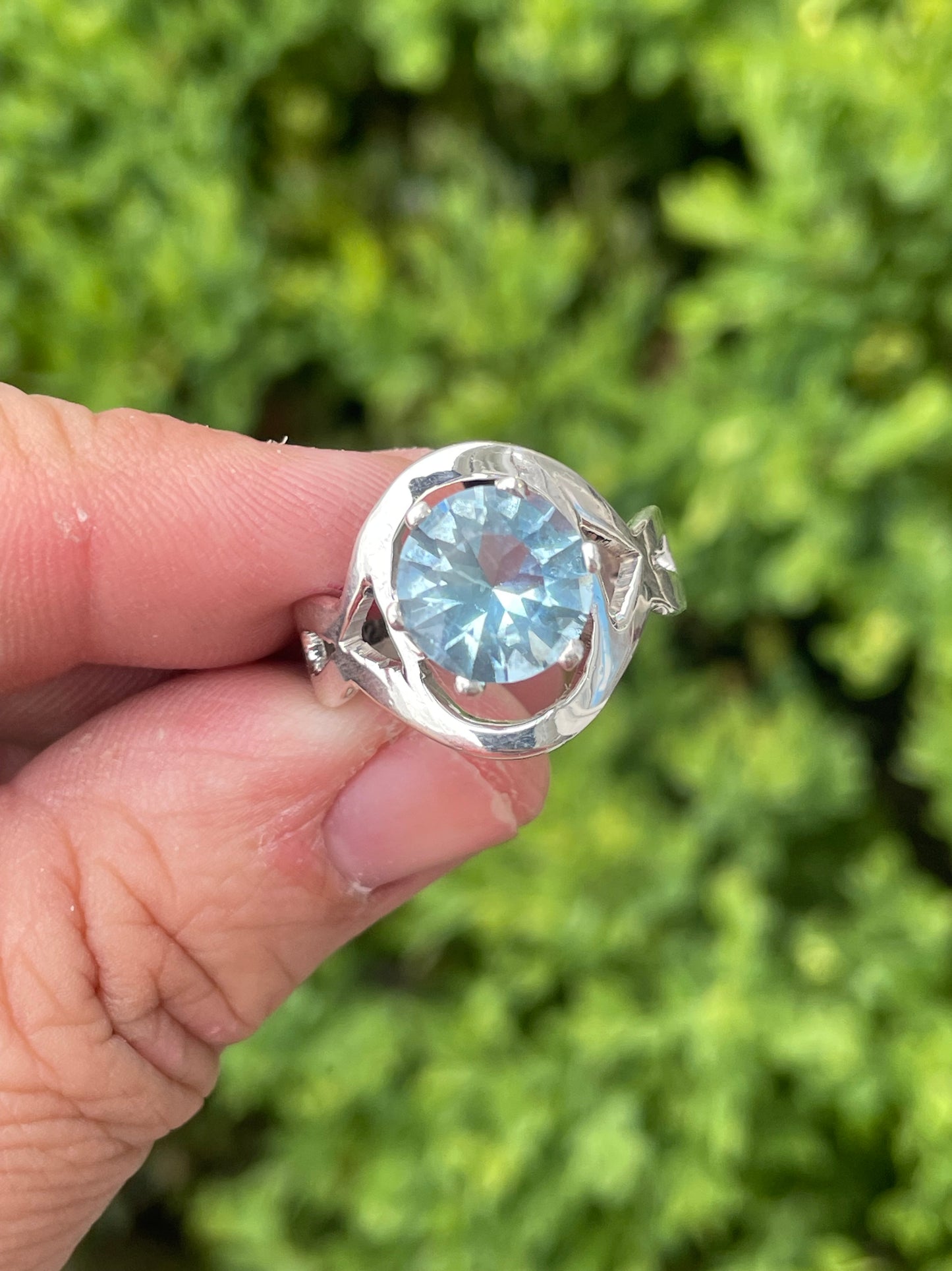 925 Sterling Silver Large Blue Topaz Statement Ring
