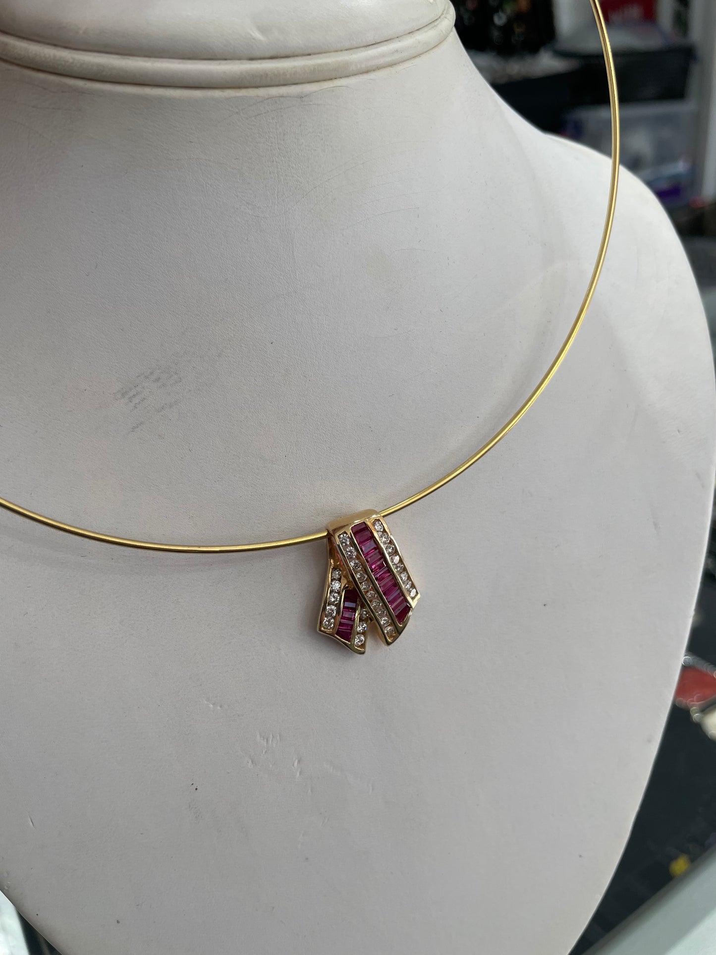 Designer Cardow 14k Gold Ruby & Diamond Slide Necklace