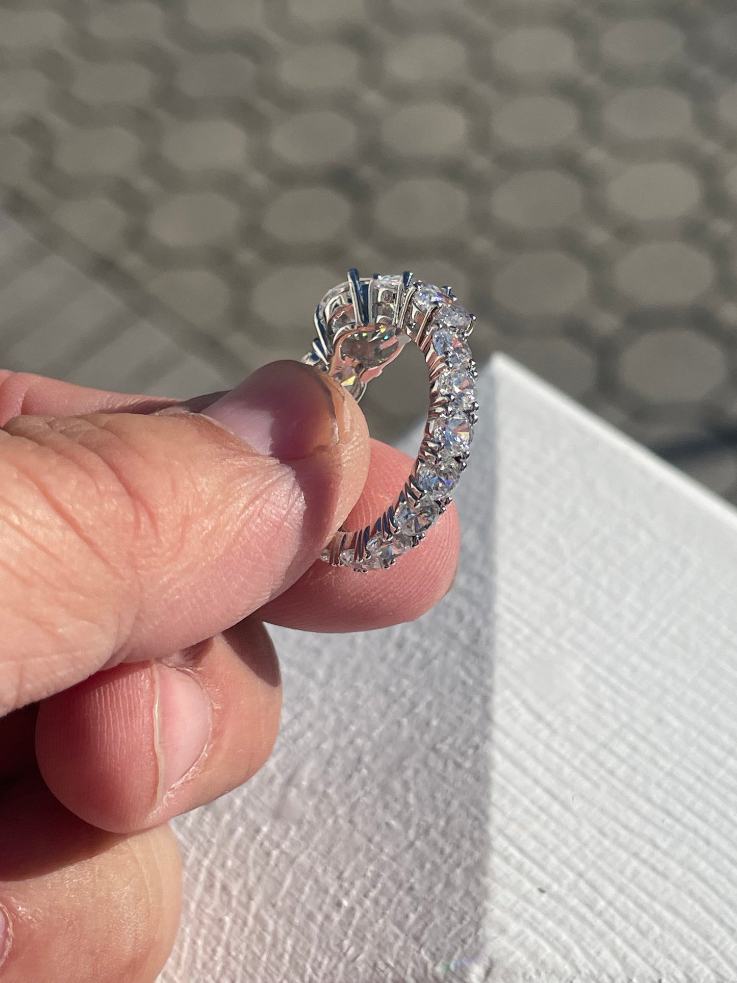 925 Sterling Silver Full Clear Zirconia Graduated Eternity Ring Size 7