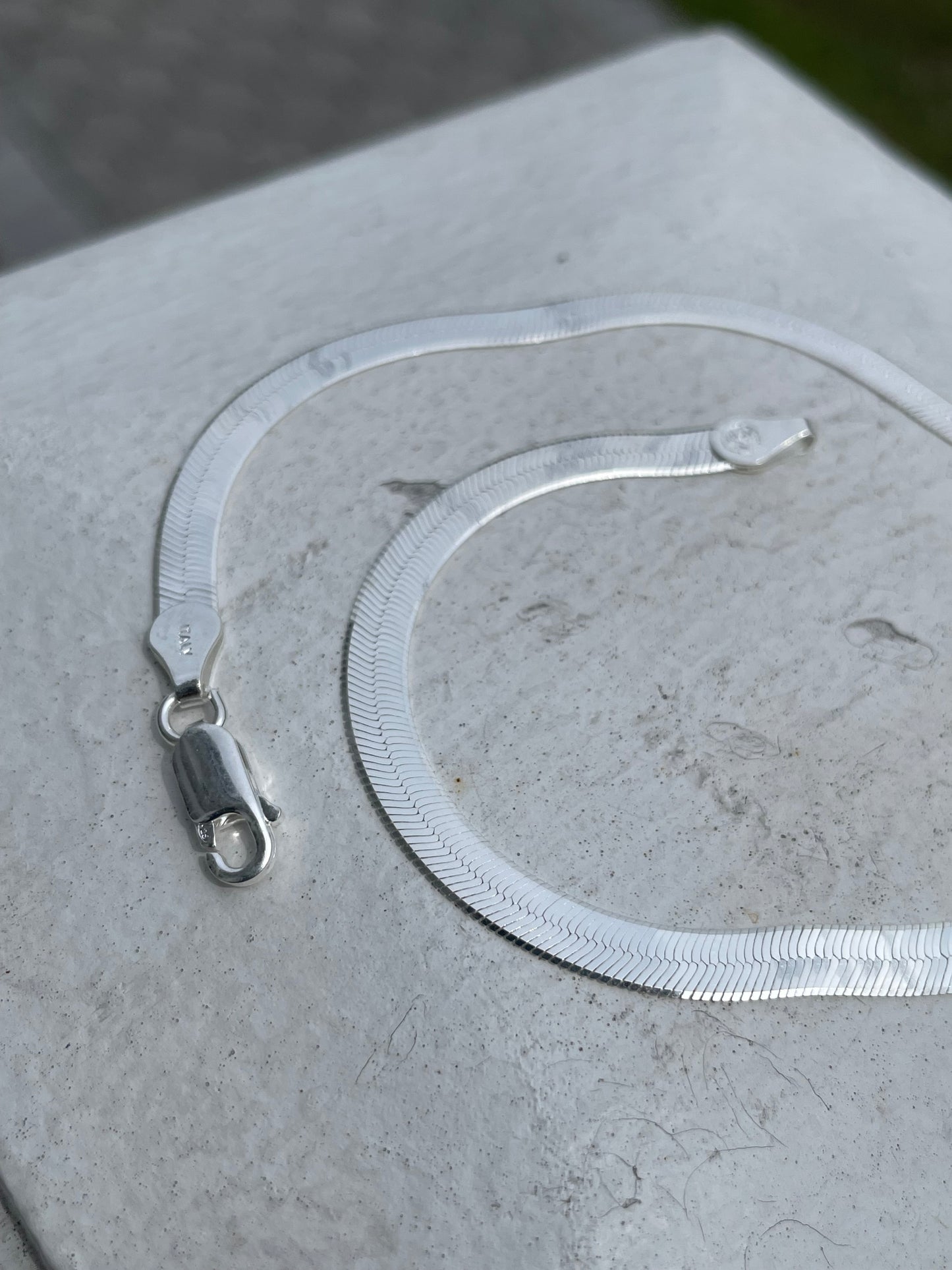 925 Sterling Silver Herringbone Anklet 10” 4mm