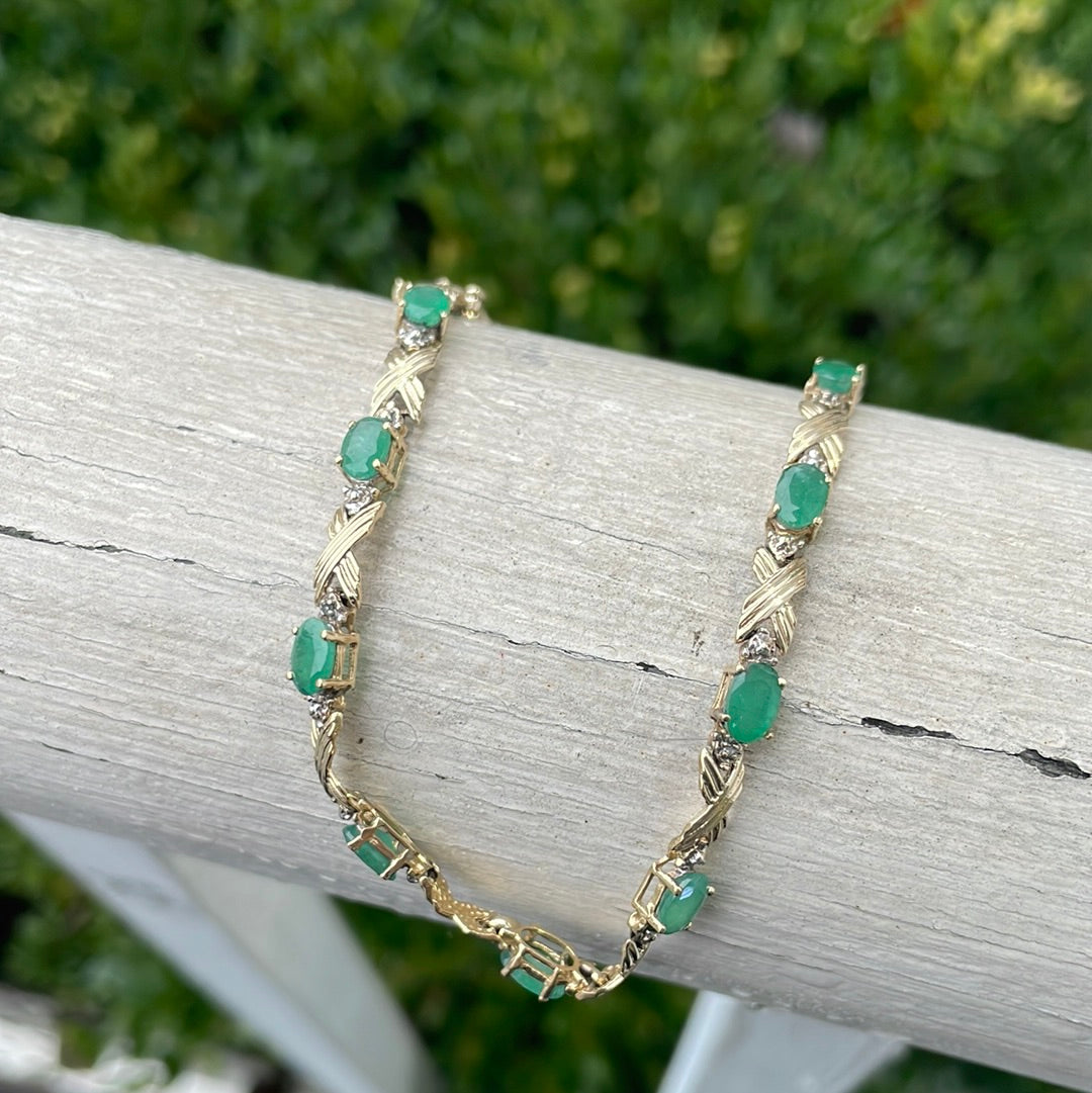 14k Gold Emerald & Diamond Tennis Bracelet