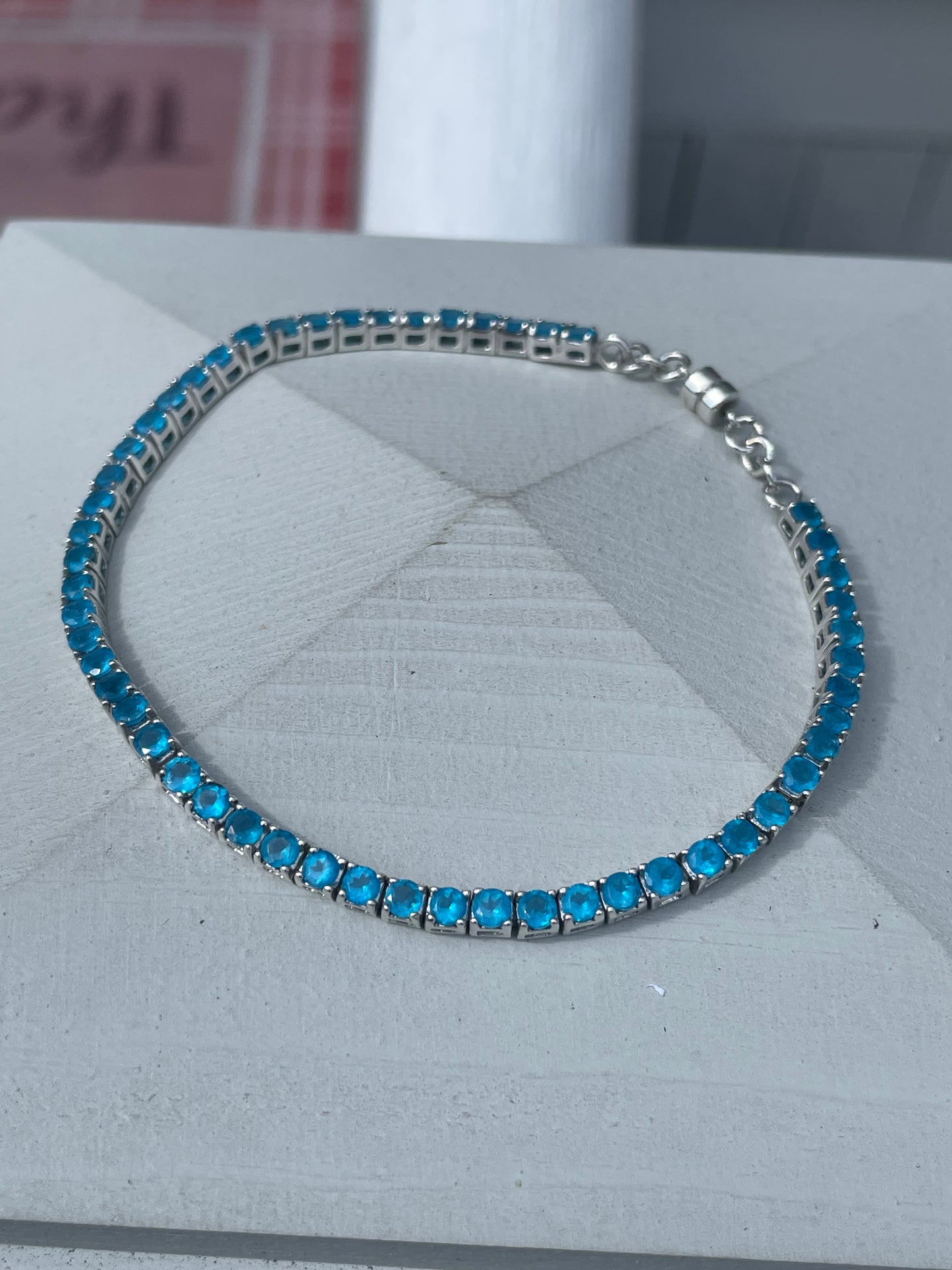 925 Sterling Silver Caribbean Blue Topaz Tennis Bracelet