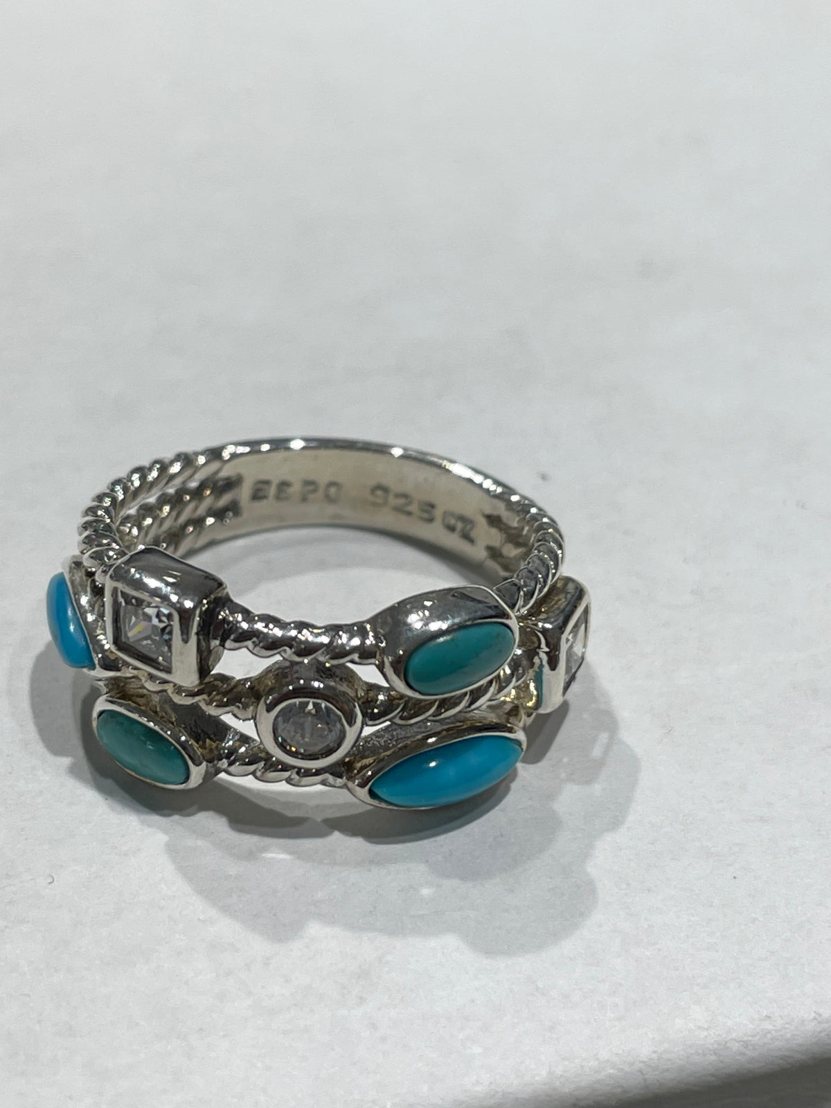 Designer Joseph Esposito ESPO Classic Cable Turquoise & Cz Band Ring Size 7