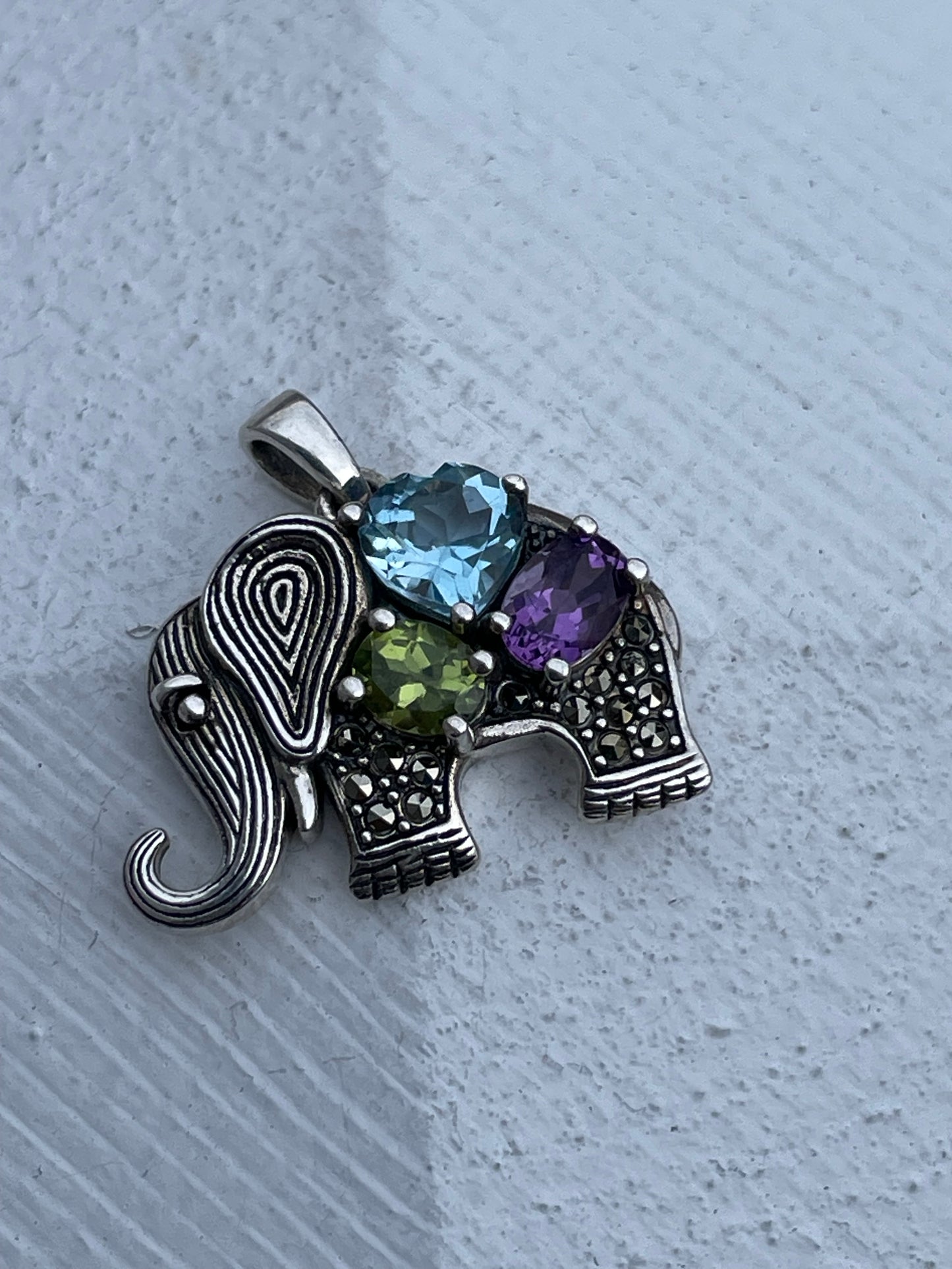 Aura by TJM 925 Sterling Silver Designer Multi color stone elephant pendant charm