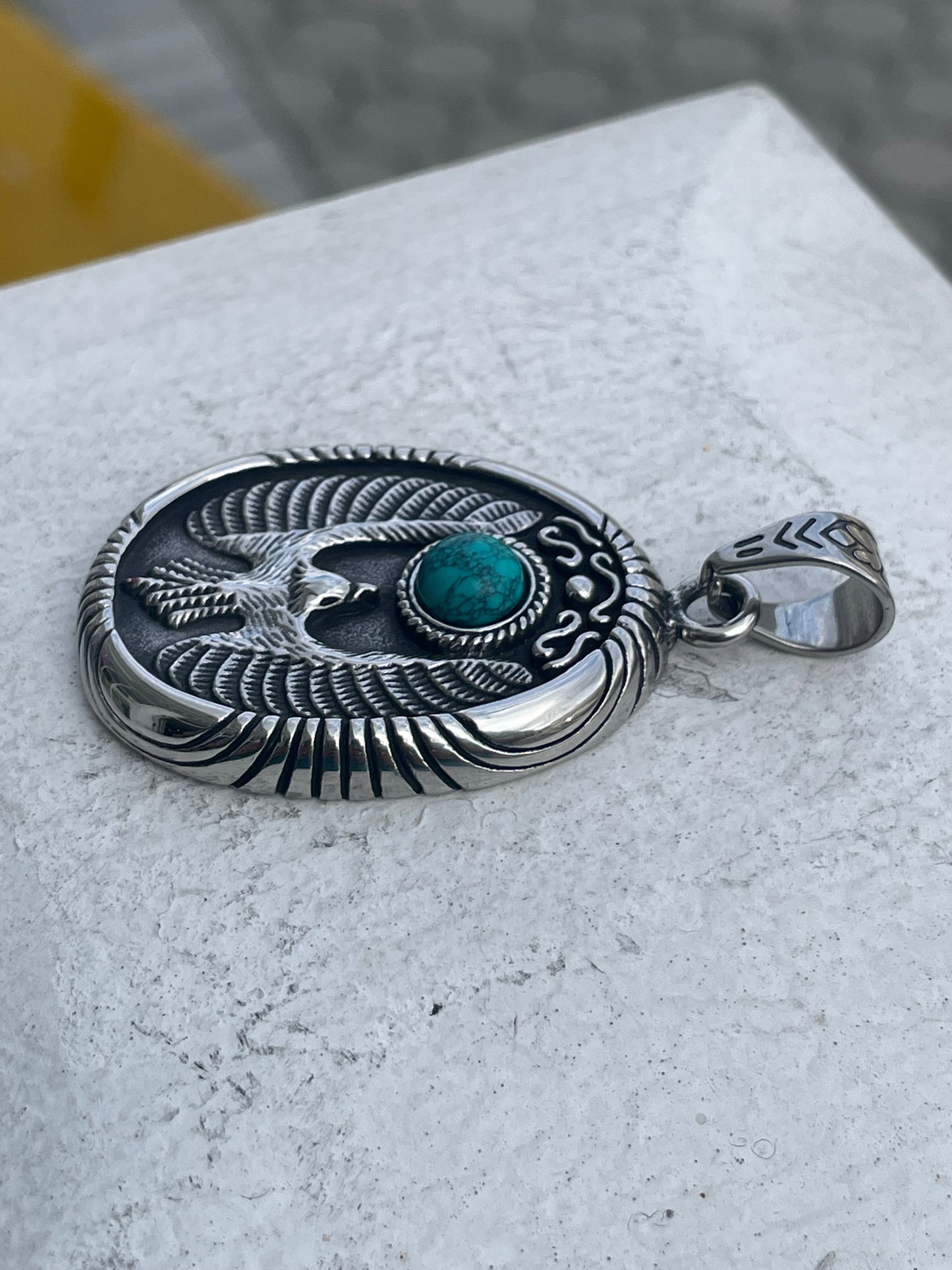 Stainless Steel Faux Turquoise Eagle Pendant