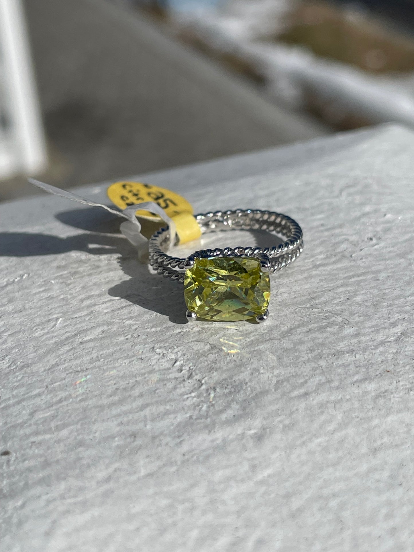 925 Sterling Silver Lime Citrine Tapered Cable Band Ring Size 7