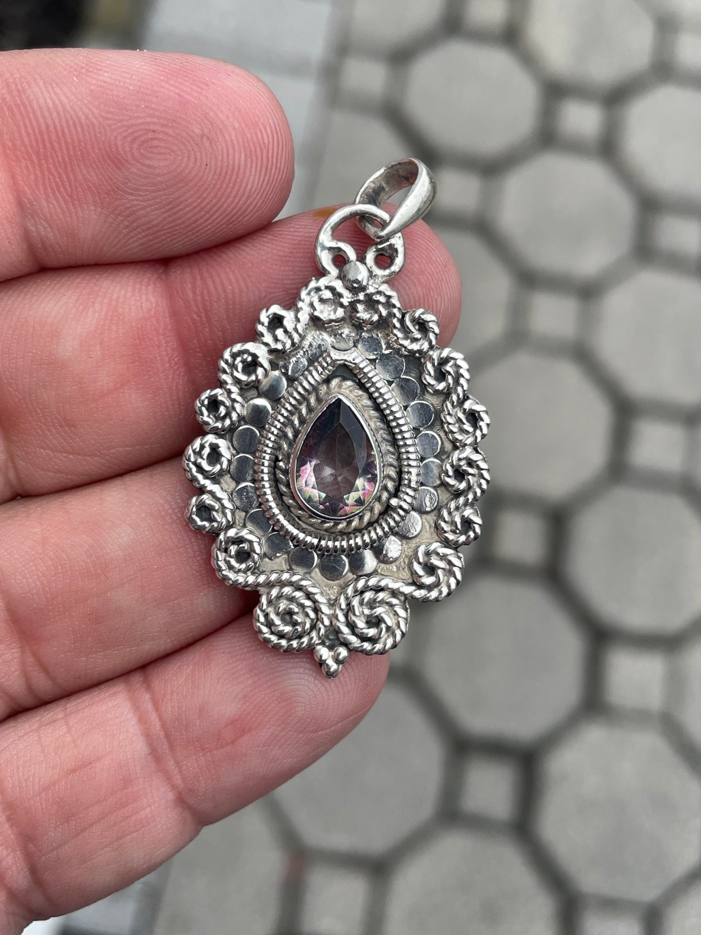 925 Sterling Silver Mystic Topaz Pear shaped pendant