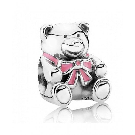 Retired Sterling Silver It's a Girl Baby Teddy Bear Bead with Pink Ribbon 791124EN24