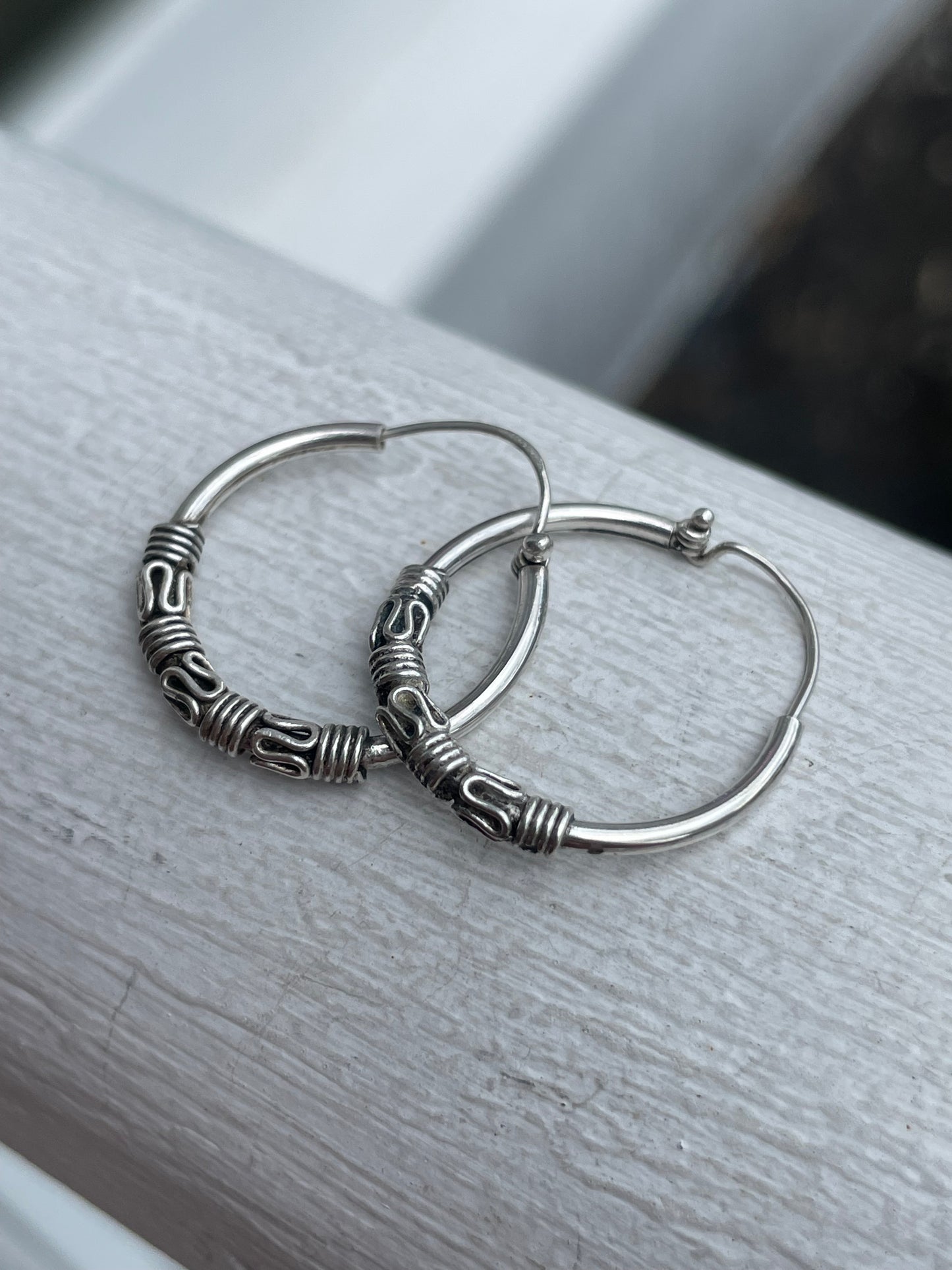 925 Sterling Silver Bali Hoop Earrings 15mm