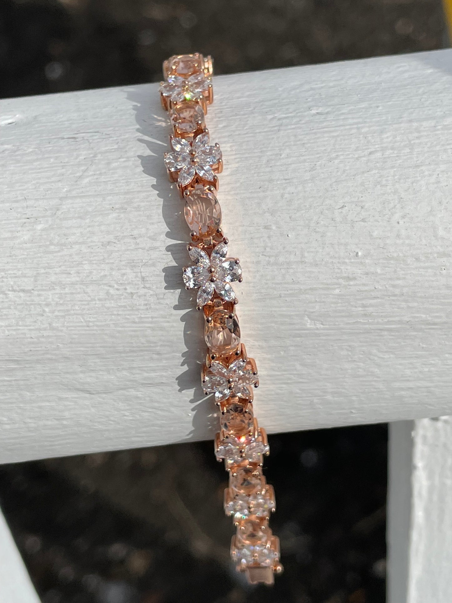 925 Sterling Silver Rose Vermeil Morganite & Zirconia Tennis Bracelet 7.25”