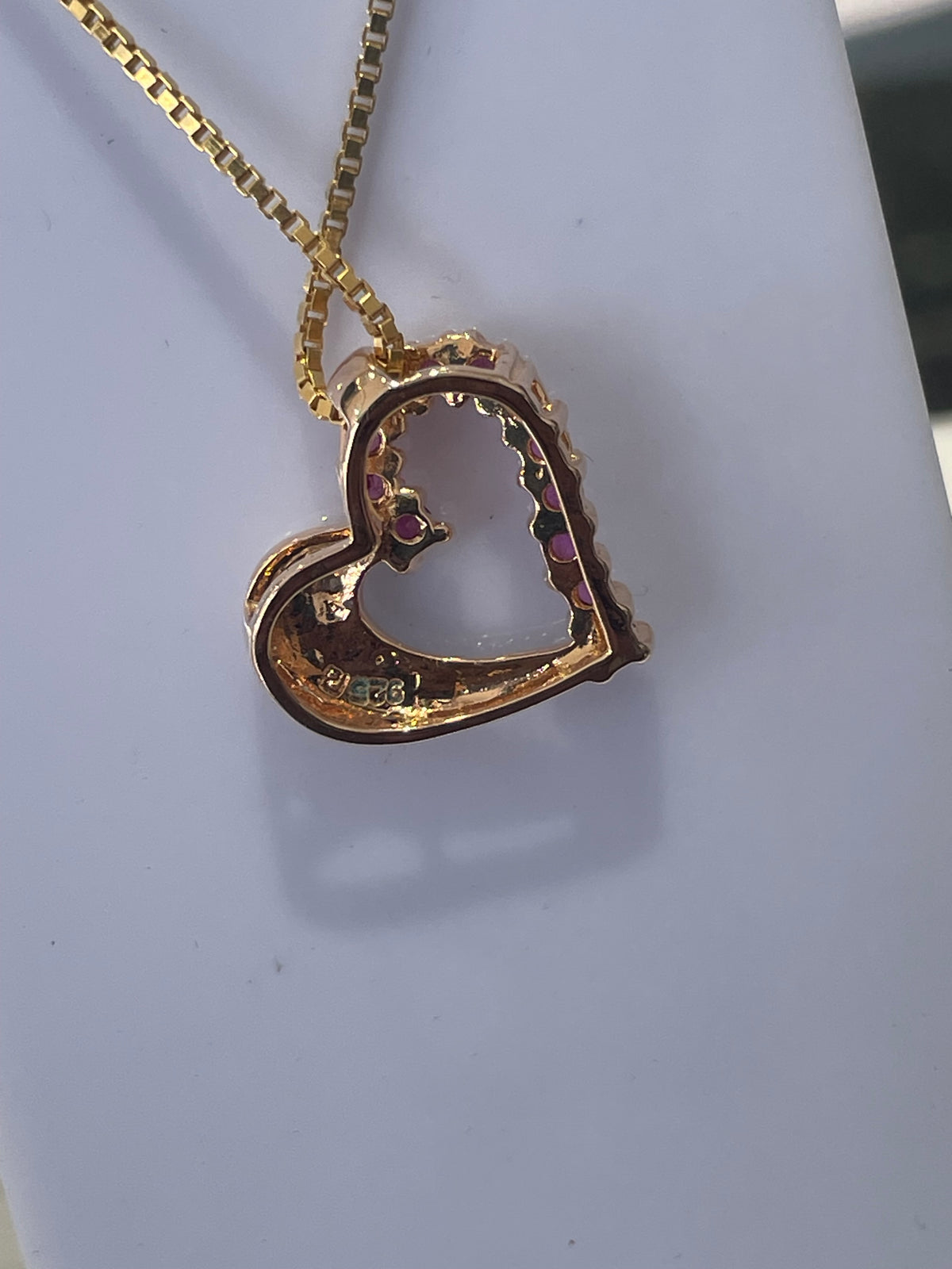 925 Sterling Silver Vermeil Natural Ruby & Diamond Heart Necklace