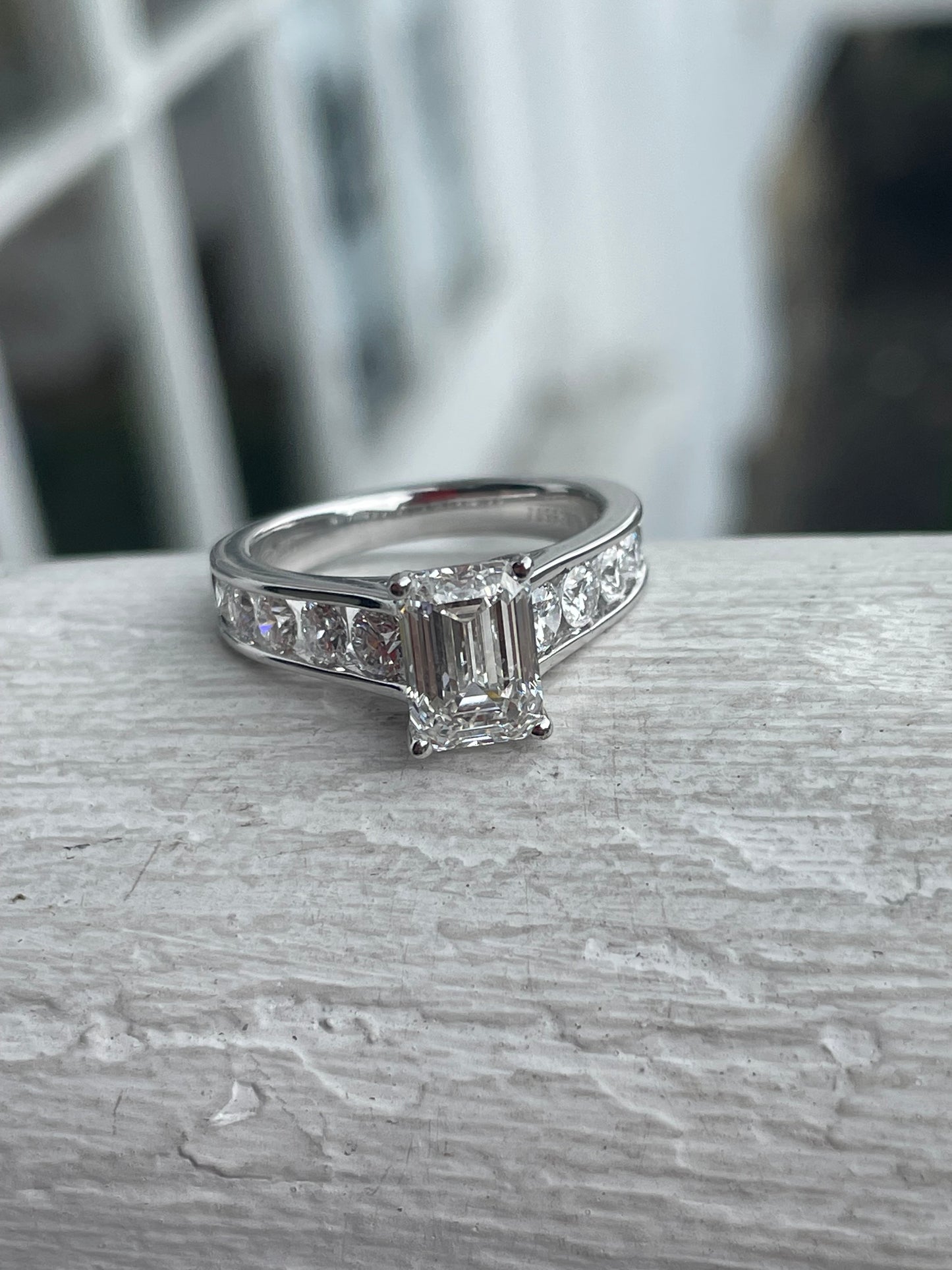 14k White Gold Emerald Cut Diamond Engagement Ring Size 7