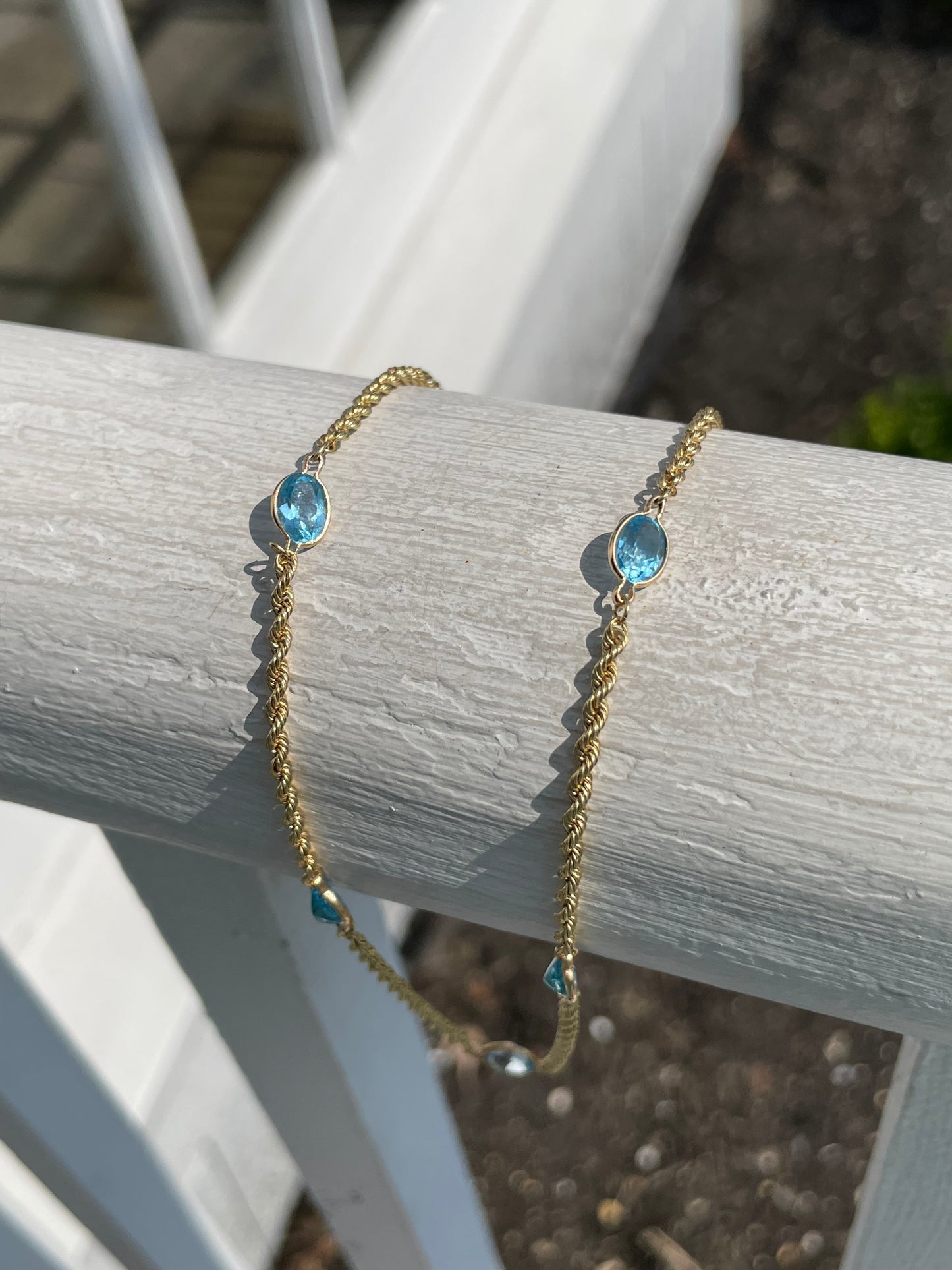 14k Gold Blue Topaz by the Yard Rope Chain Necklace