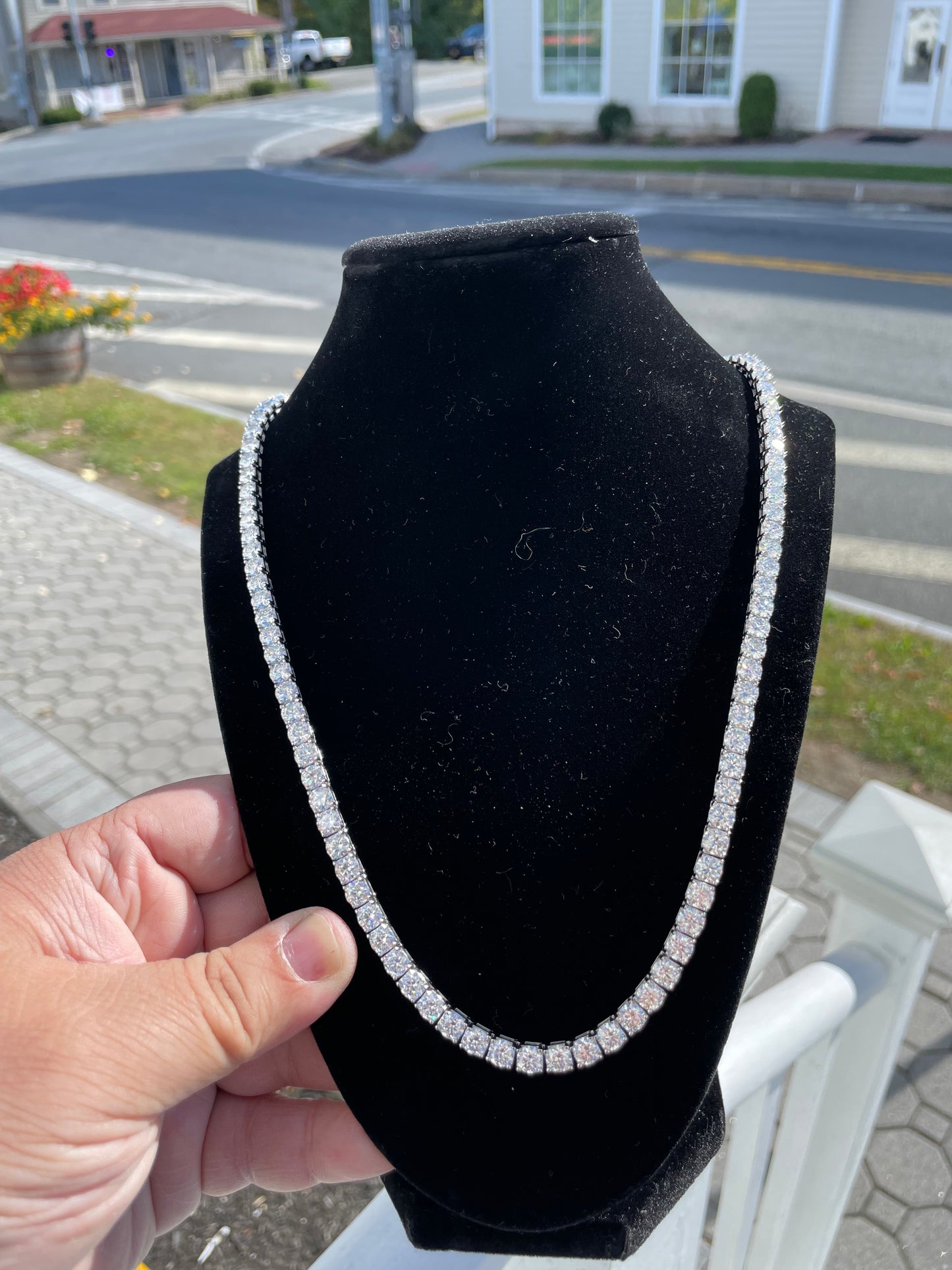 925 Sterling Silver 58.0ct Full Moissanite Tennis Necklace 24”