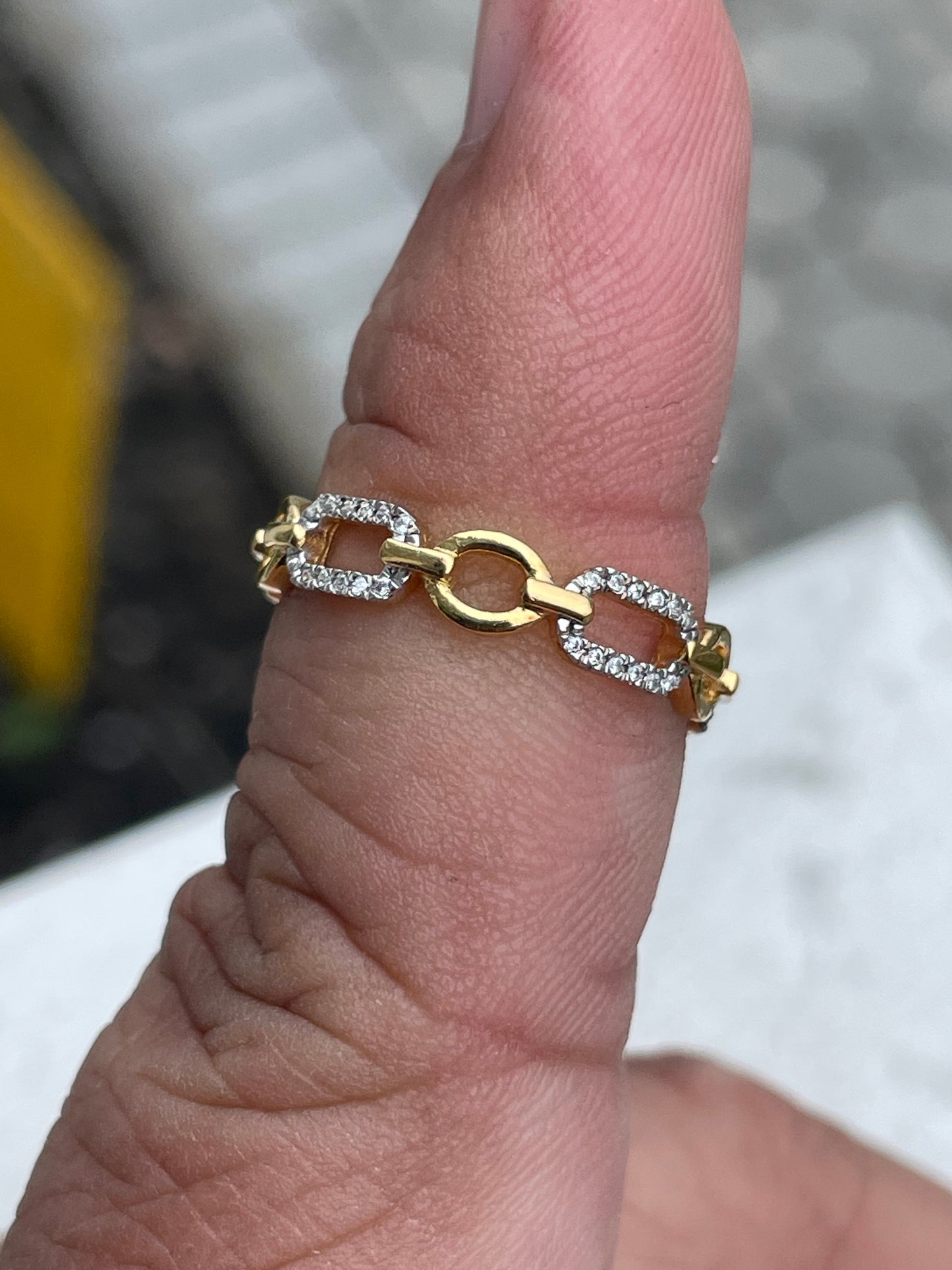 925 Sterling Silver Vermeil Chainlink Band Ring with Clear Cz Size 7
