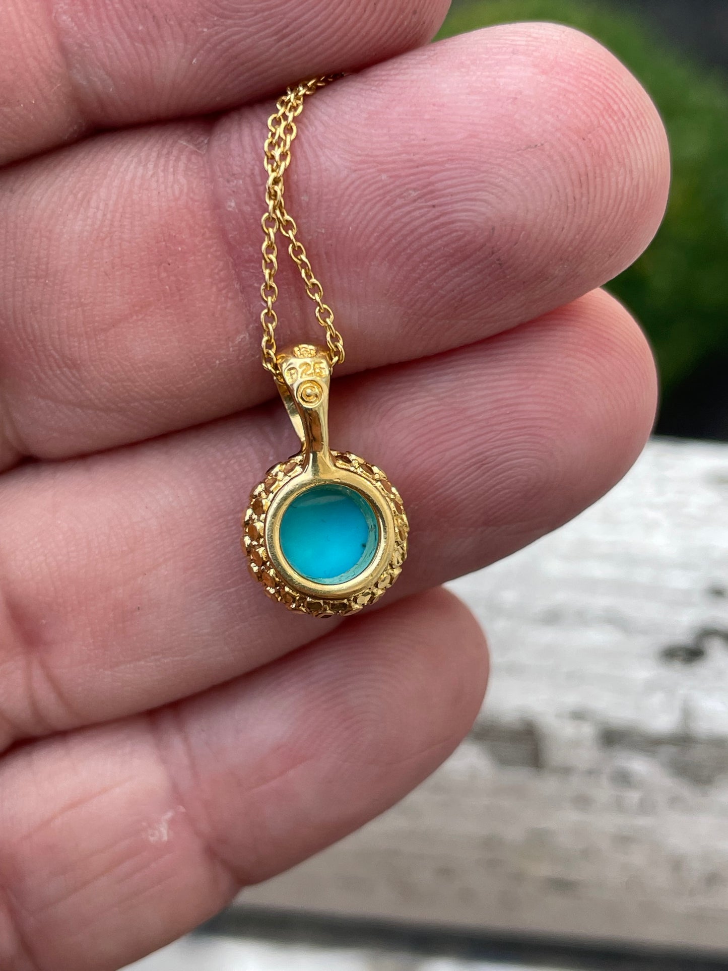925 Sterling Silver Vermeil Solitaire Turquoise Necklace