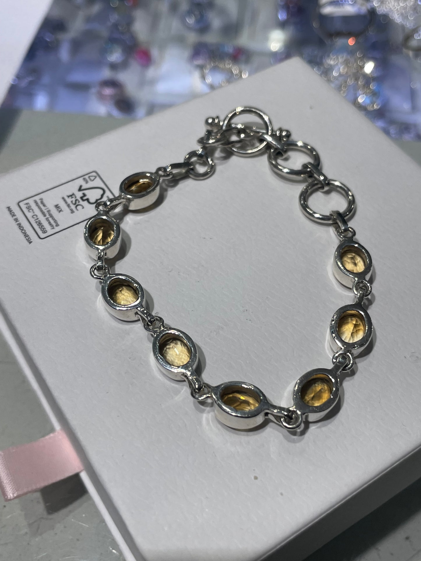 925 Sterling Silver Large Natural Citrine Stone Bracelet
