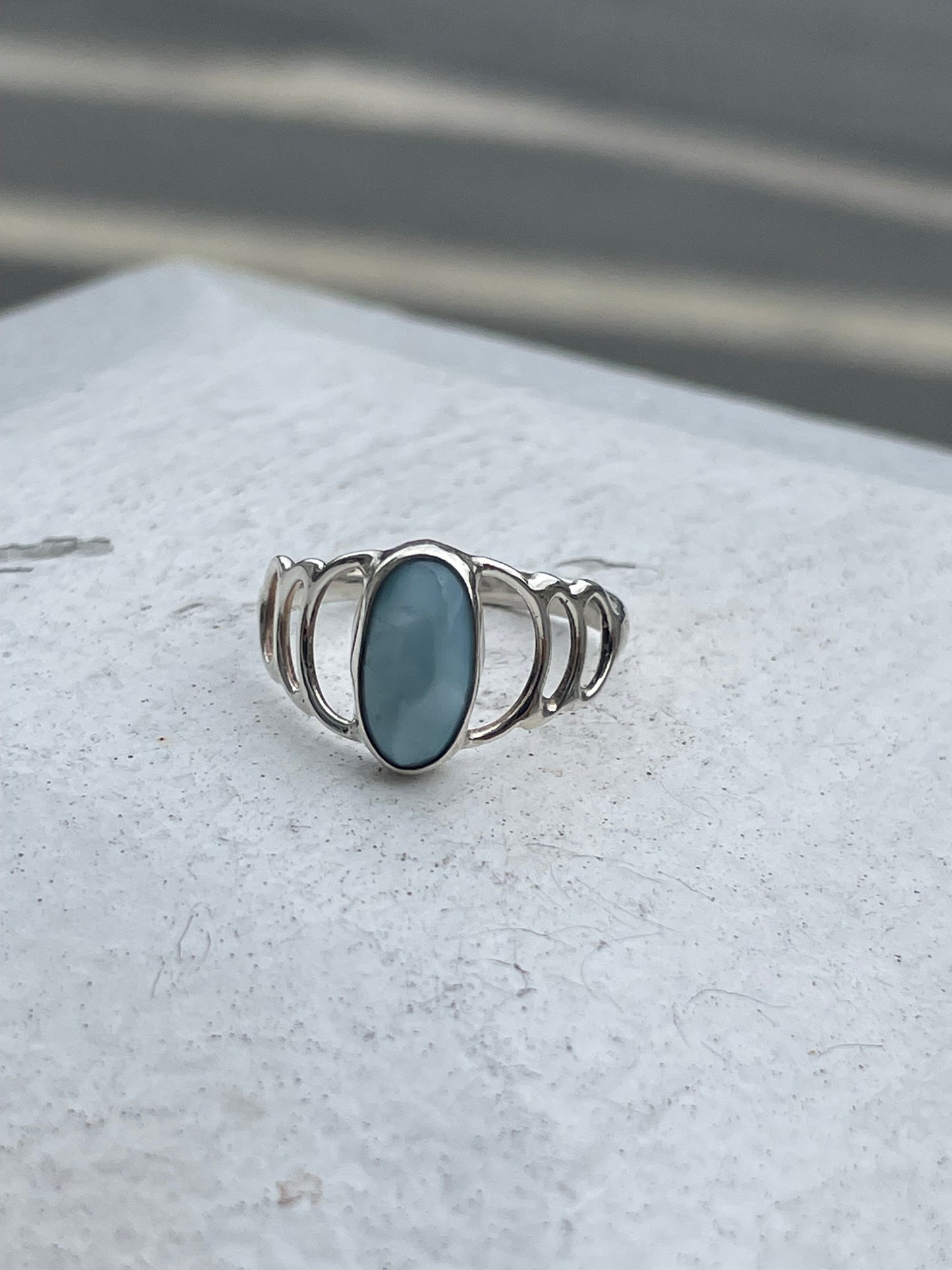 925 Sterling Silver Solitaire Larimar Ring Size 7