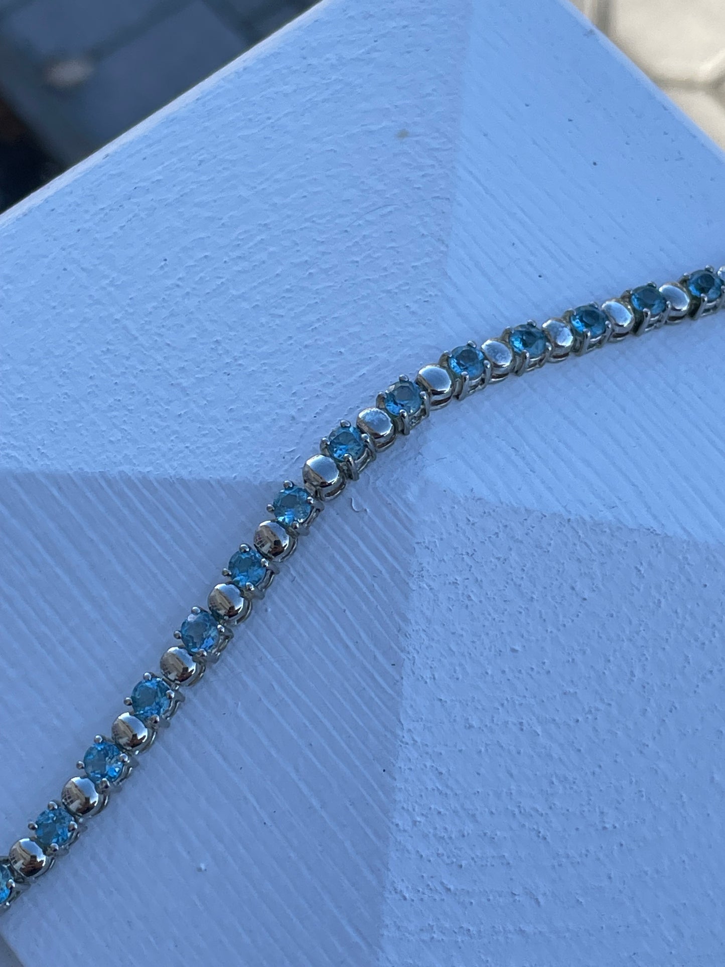 925 Sterling Silver Blue Topaz Tennis Bracelet 7.25”