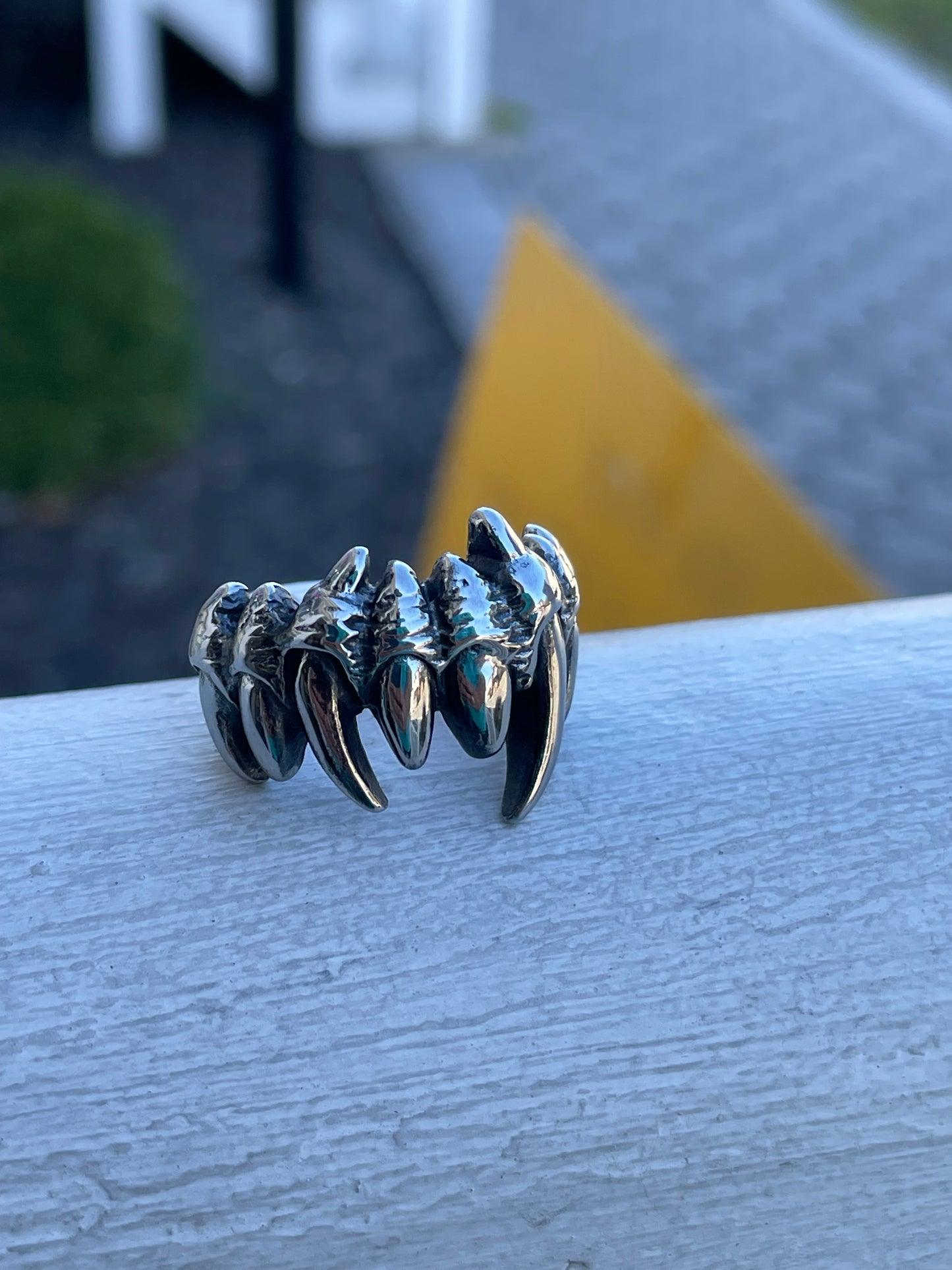 Stainless Steel Wolf Fangs Teeth Ring Size 9