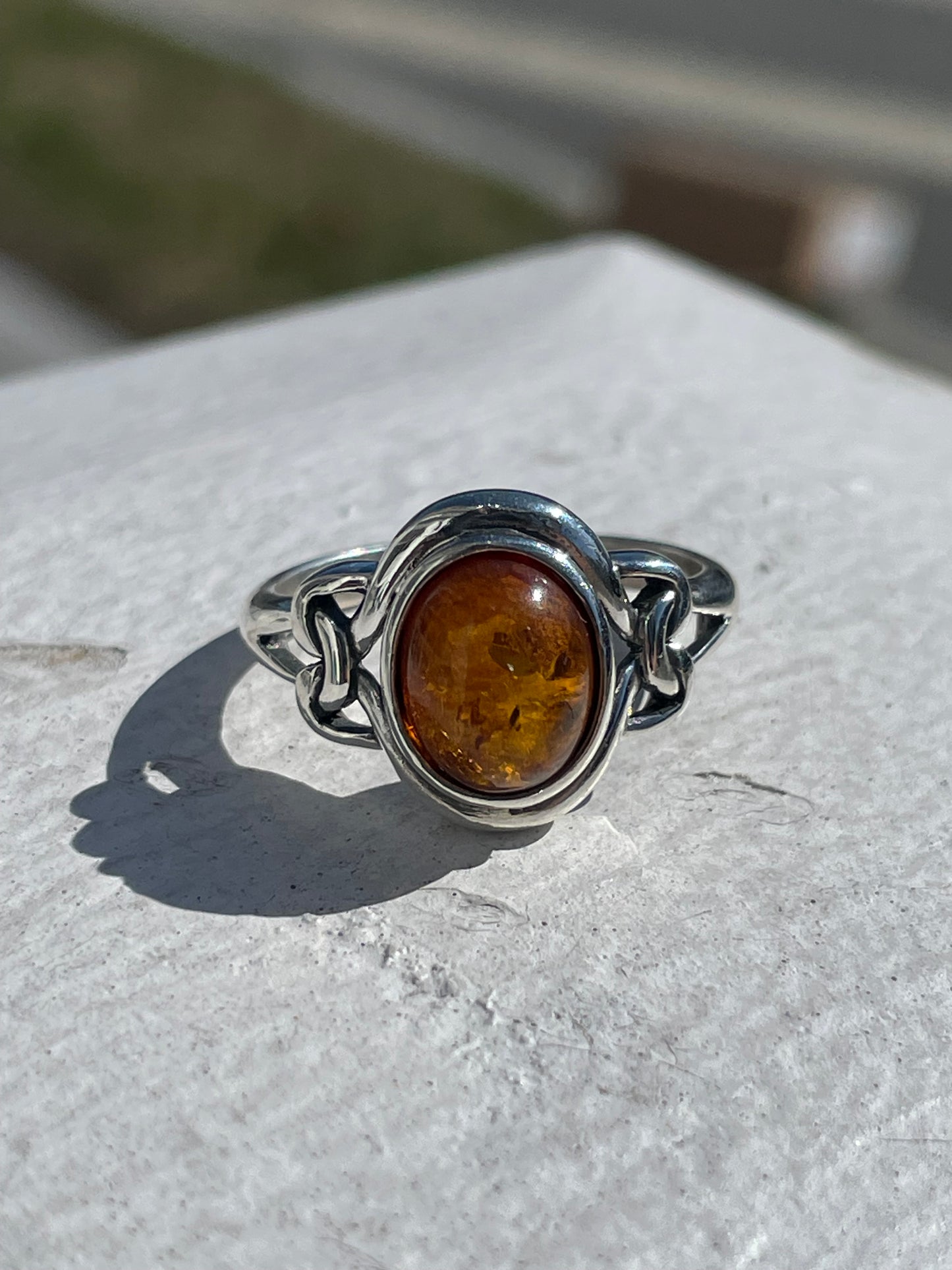 925 Sterling Silver Natural Amber Ring Size 8.5