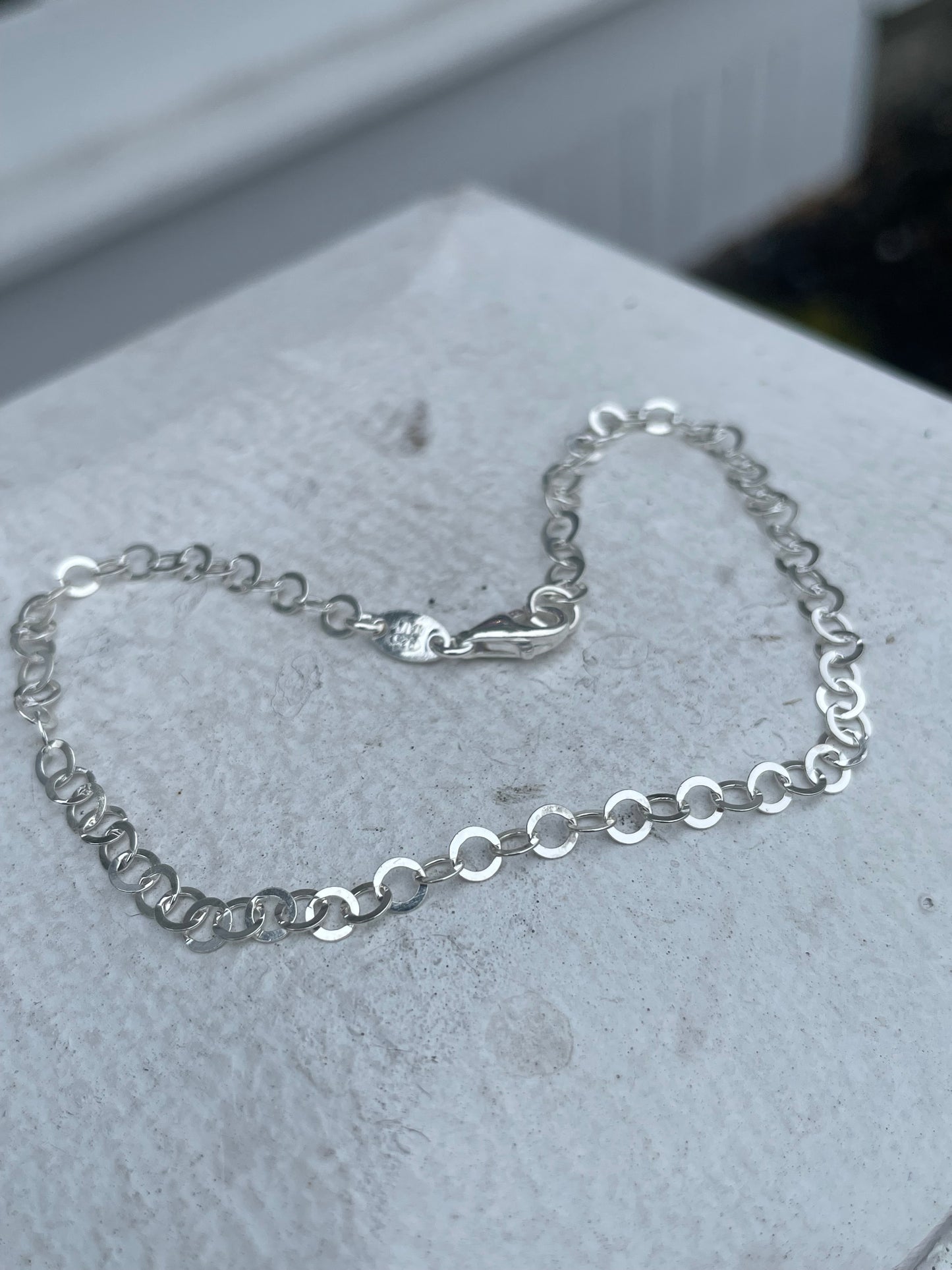 925 Sterling Silver Circle Link Ankle Bracelet / Anklet 9”