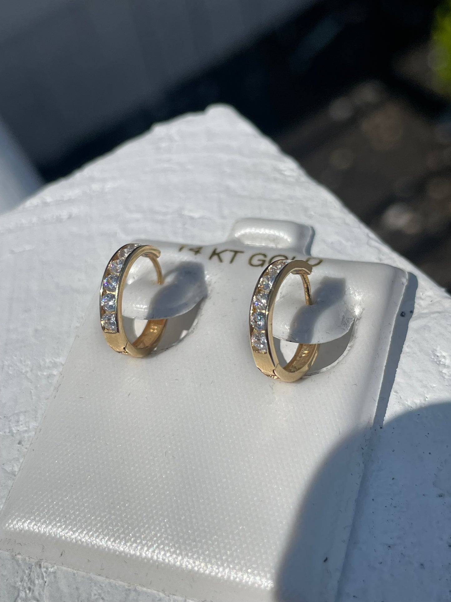 14k Gold Clear Zirconia Huggie Hoop Earrings
