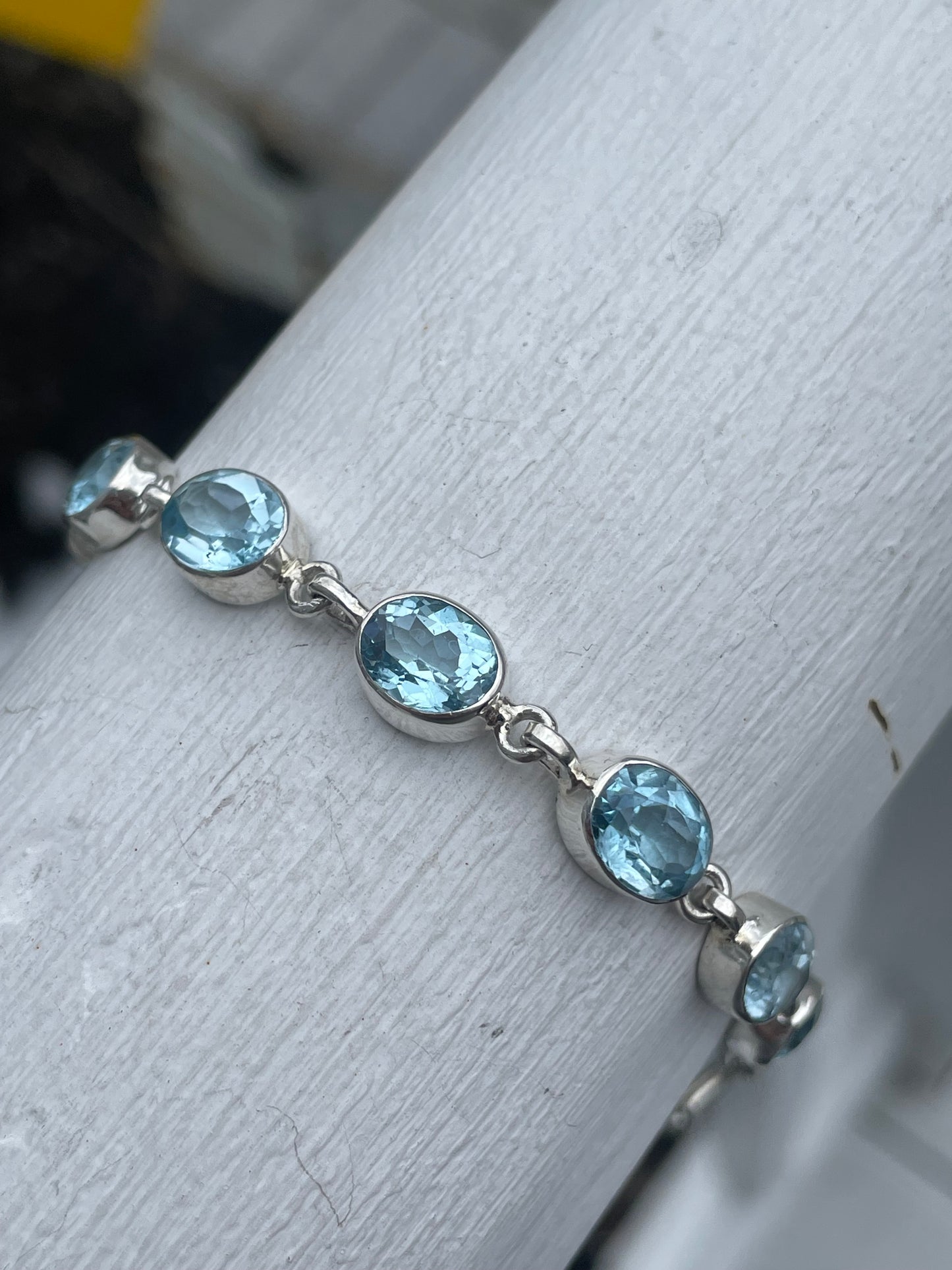 925 Sterling Silver Blue Topaz Large Stone Tennis Bracelet 6.5”-7.5”