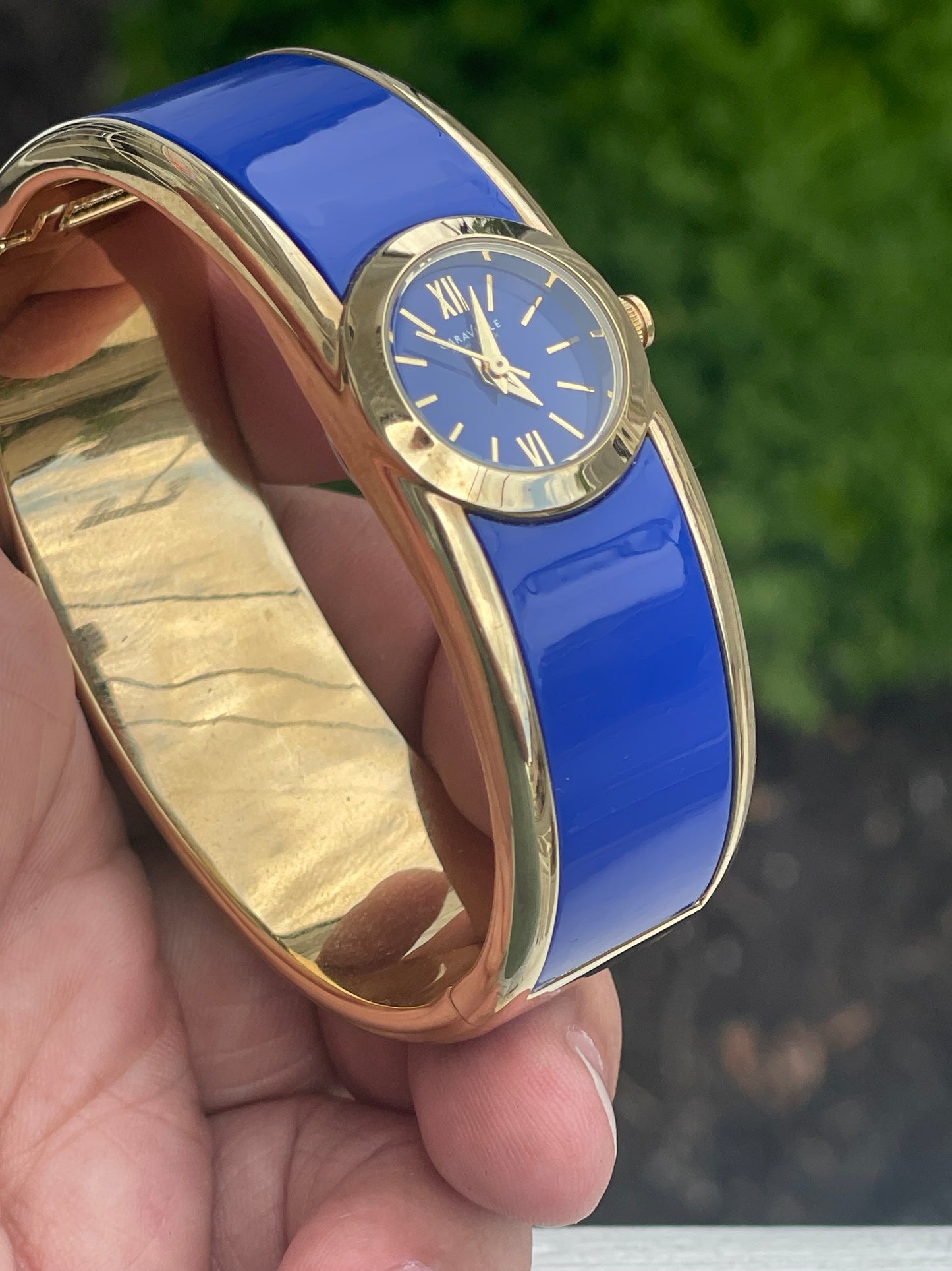 Caravelle by Bulova Royal Blue & Gold Bangle Bracelet Watch