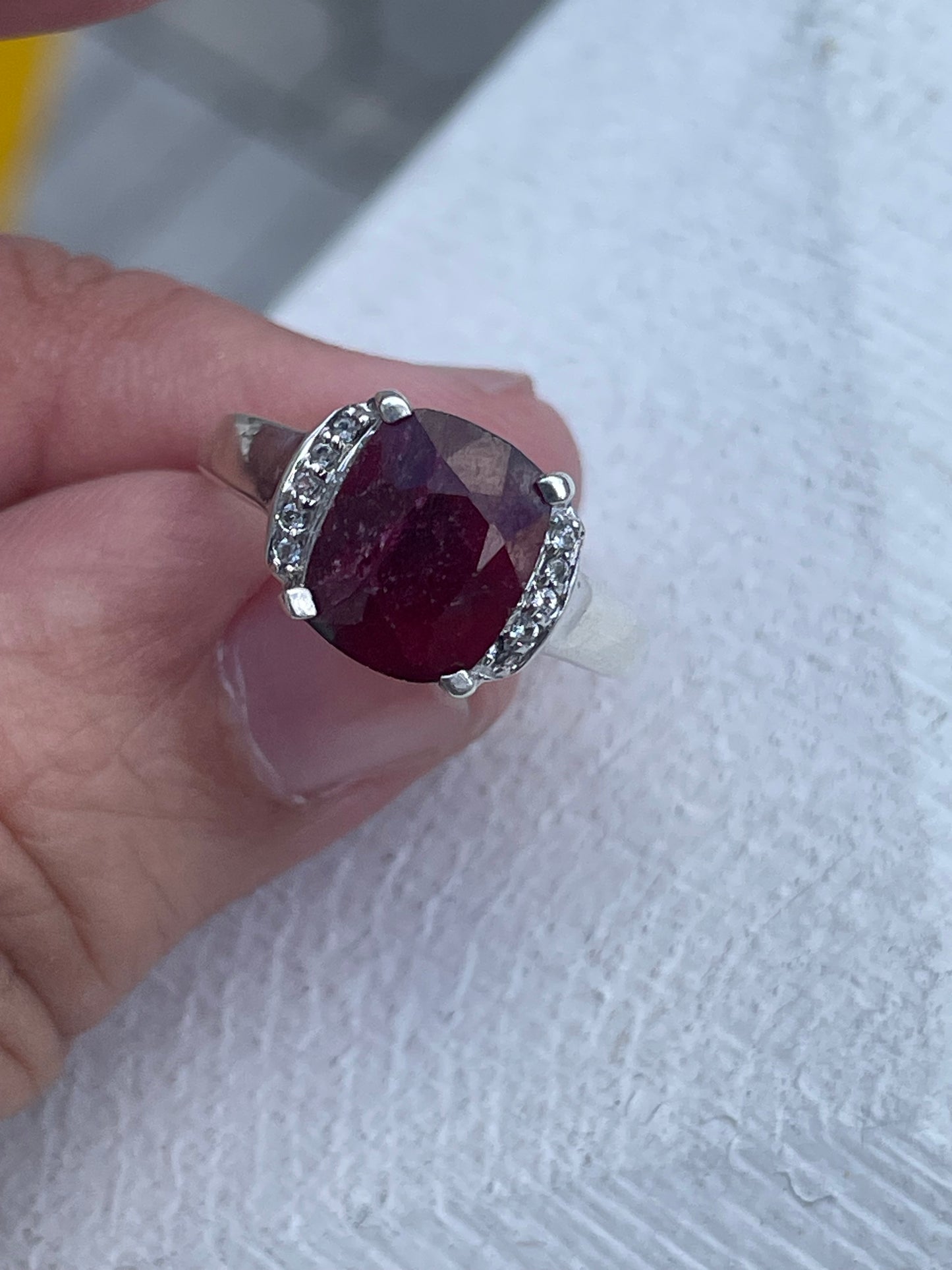 925 Sterling Silver 1.50ct Natural Ruby & White Topaz Ring Size 7