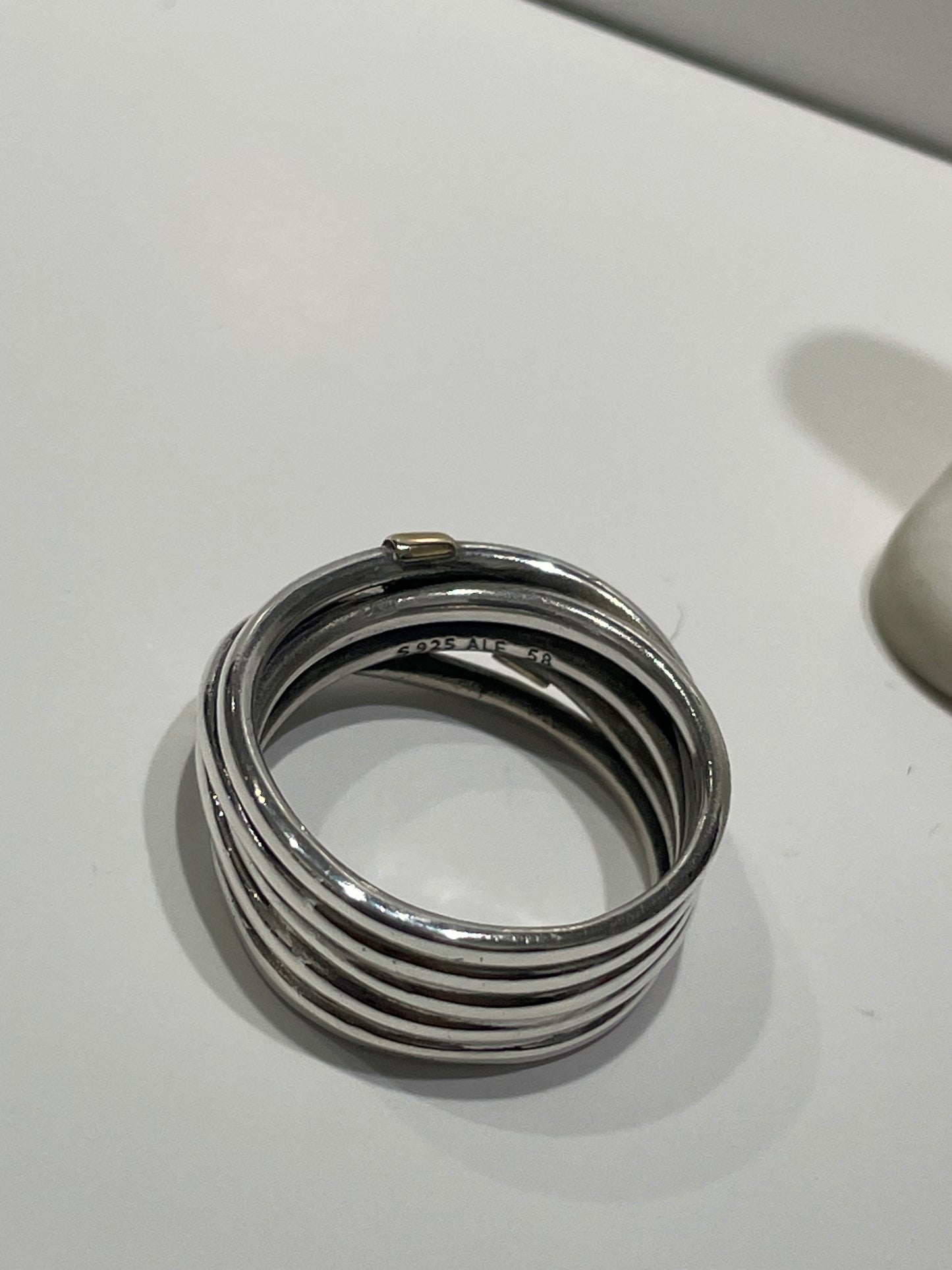 Retired Pandora Silver Lines Gold Clips Ring Size 8