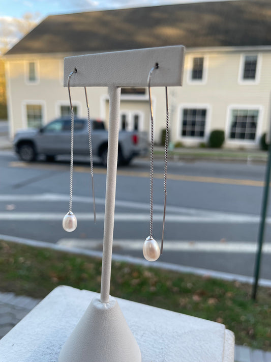 925 Sterling Silver Fresh Water Pearl Threader Earrings
