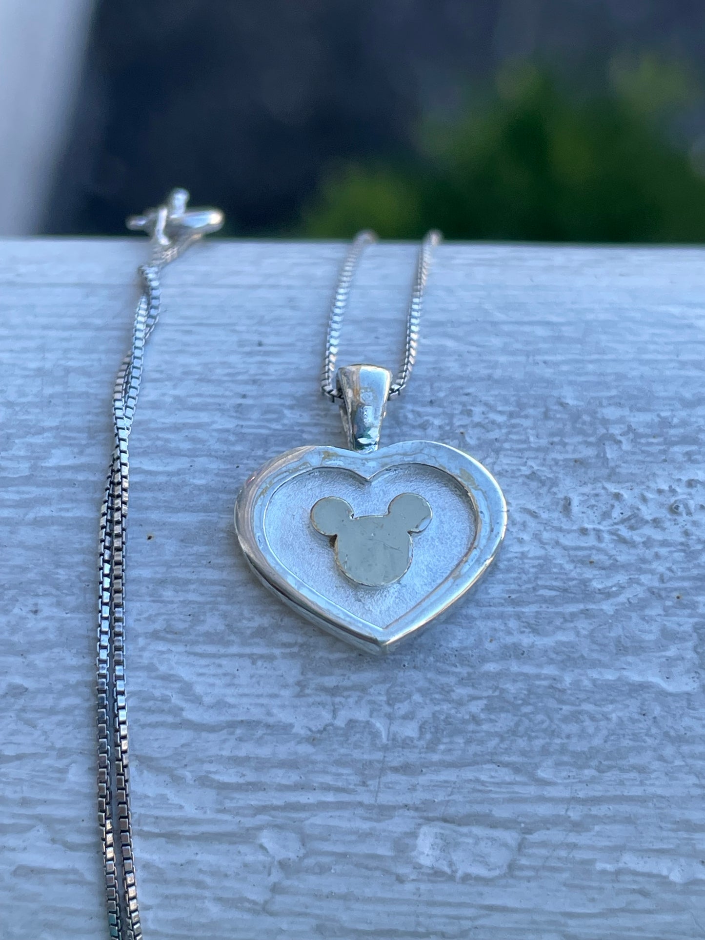 925 Sterling Silver Mickey Logo Heart Shape Necklace