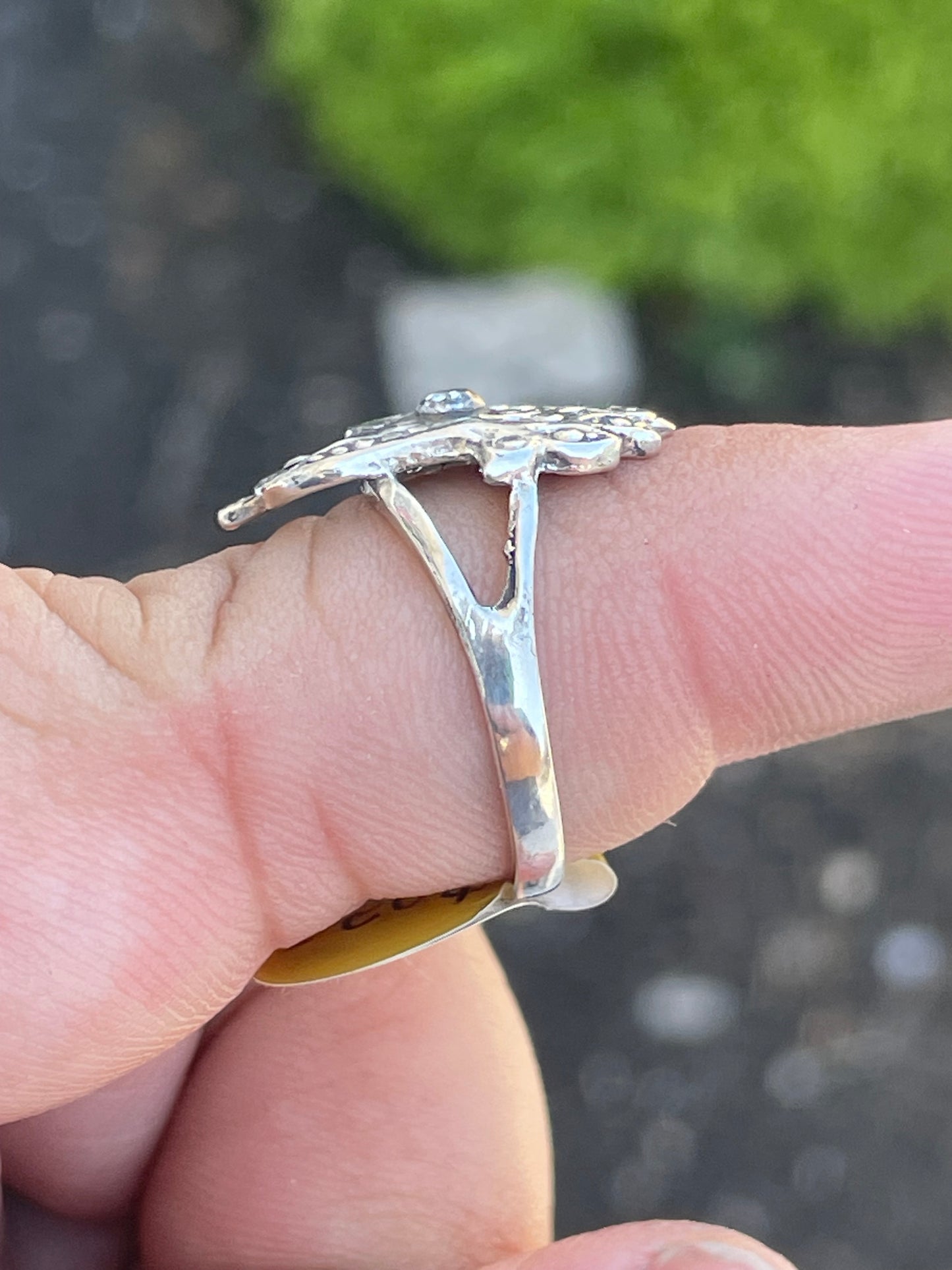 925 Sterling Silver Peacock Ring with Marcasite stones size 7.5