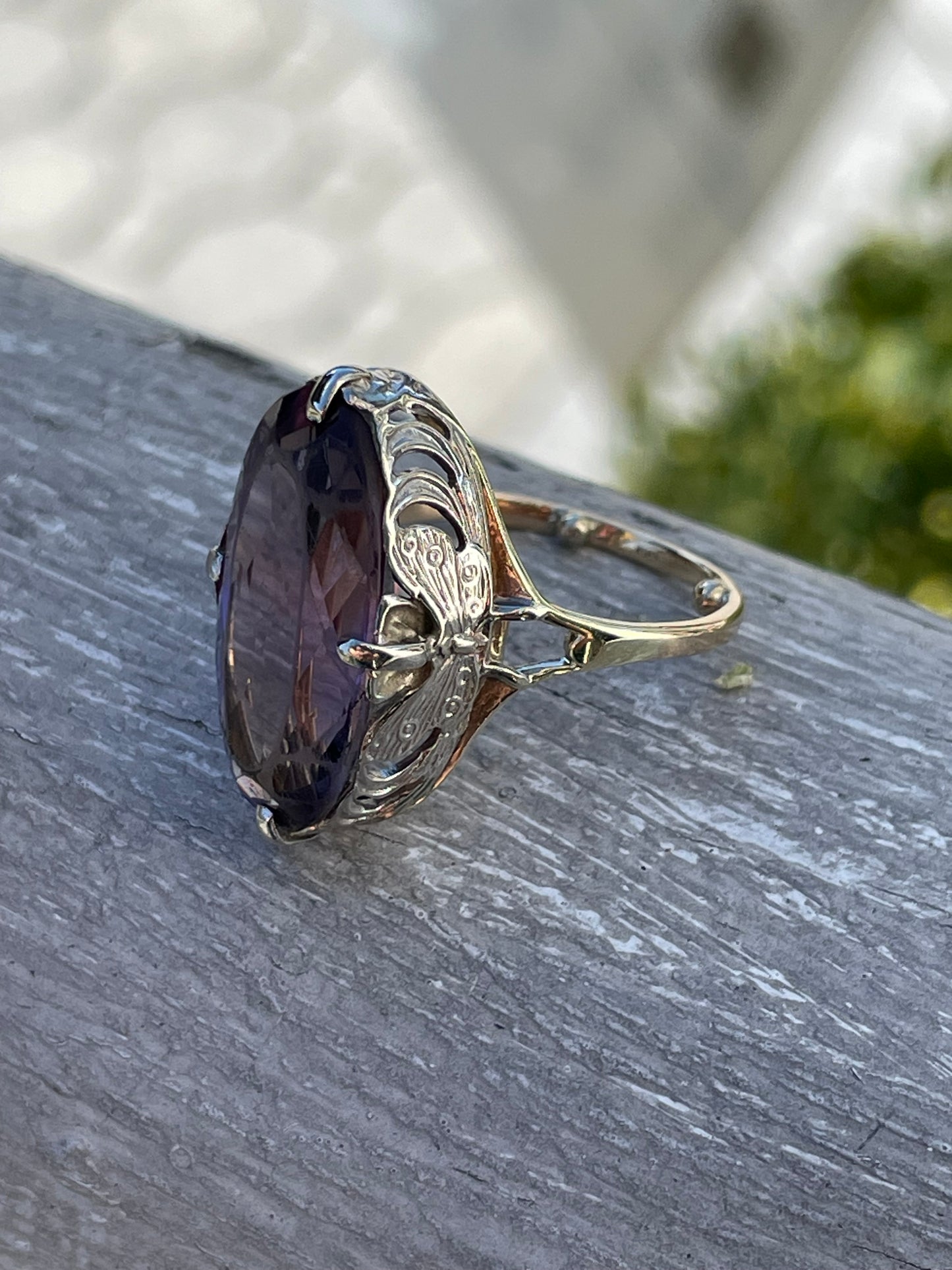 Vintage Estate 14k Gold Oval Amethyst Statement Ring Size 6.5