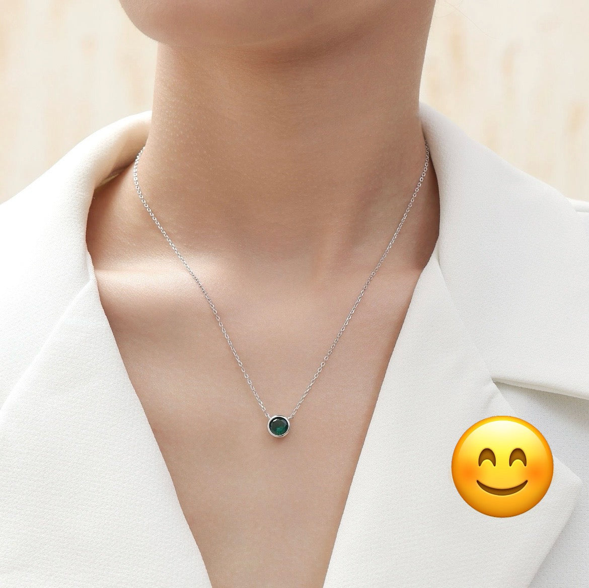 925 Sterling Silver Simulated Emerald Solitaire Necklace