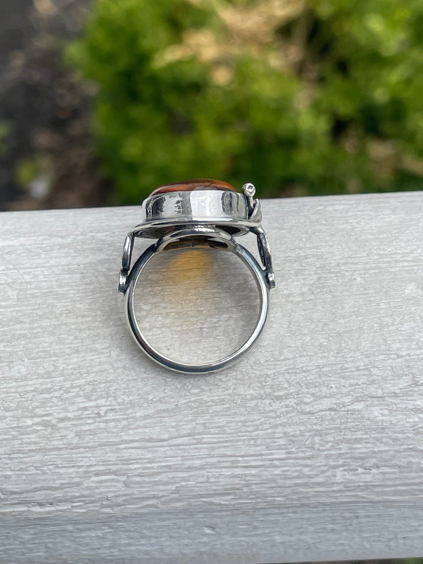 925 Sterling Silver Vintage Natural Amber Large Stone Ring Size 7 (U14)