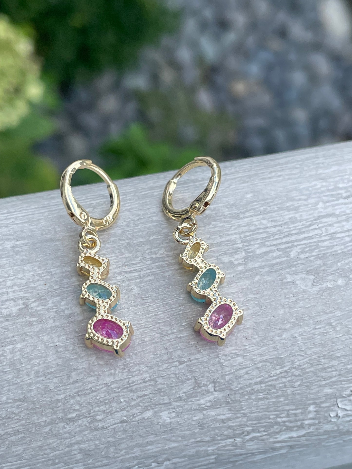 Gold Plated Candy Crush Pastel Stone Color Dangle Earrings