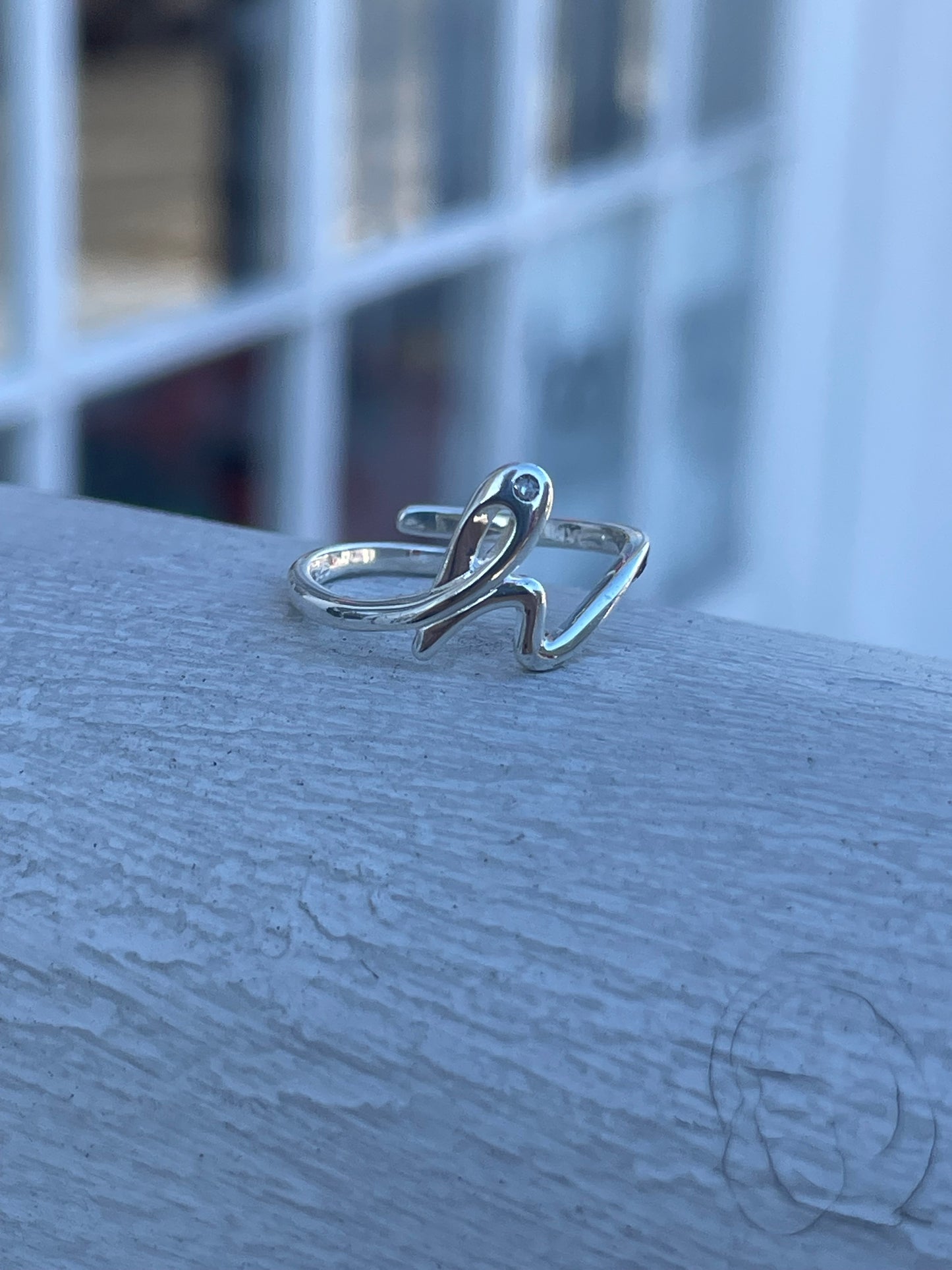 Silver Initial H Ring