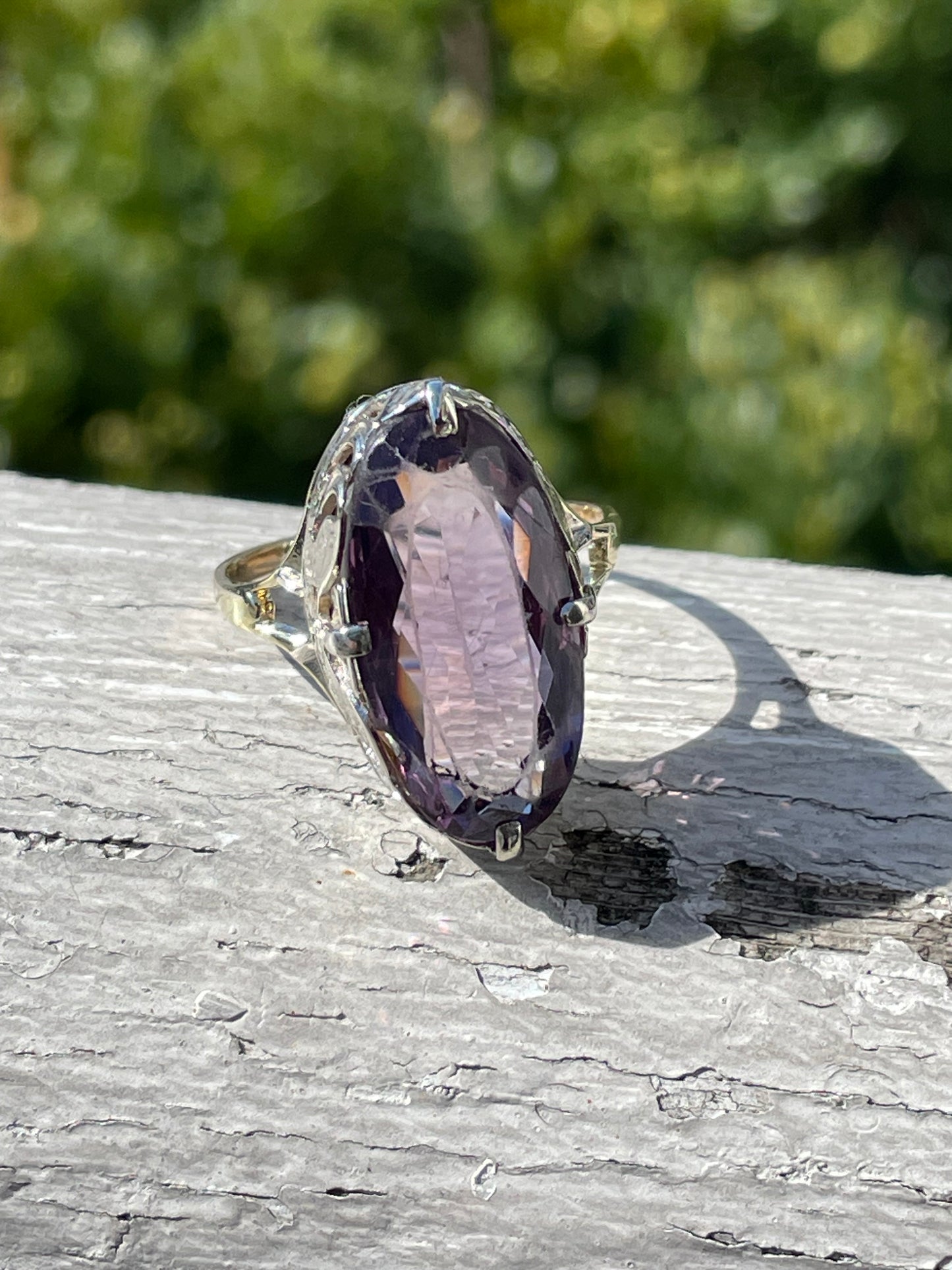 Vintage Estate 14k Gold Oval Amethyst Statement Ring Size 6.5