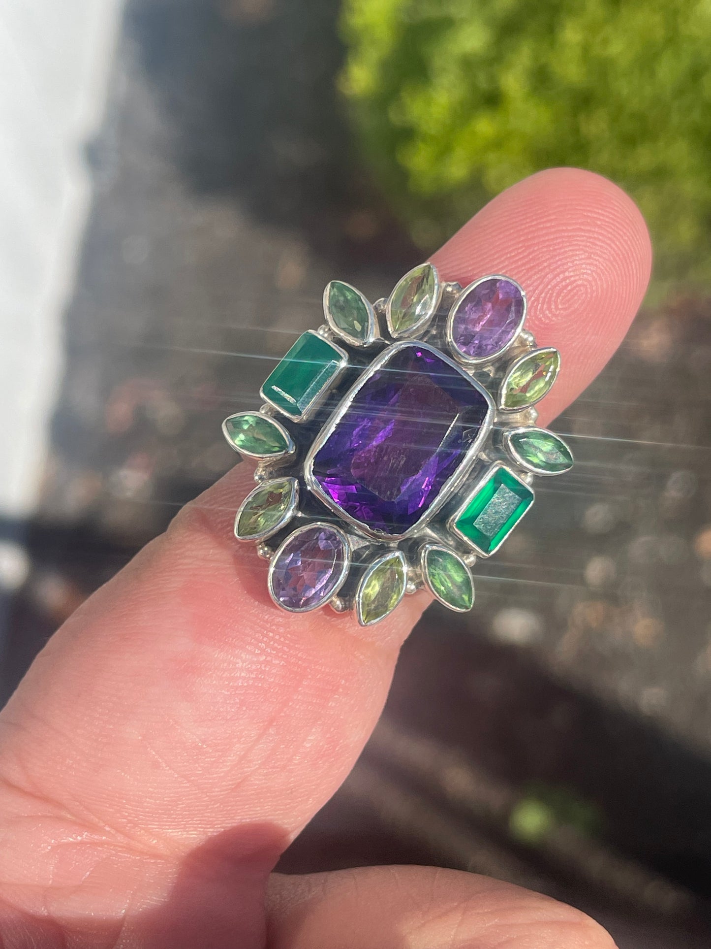 Designer Nikki Butler Multi Color Stone Cluster Ring Size 7