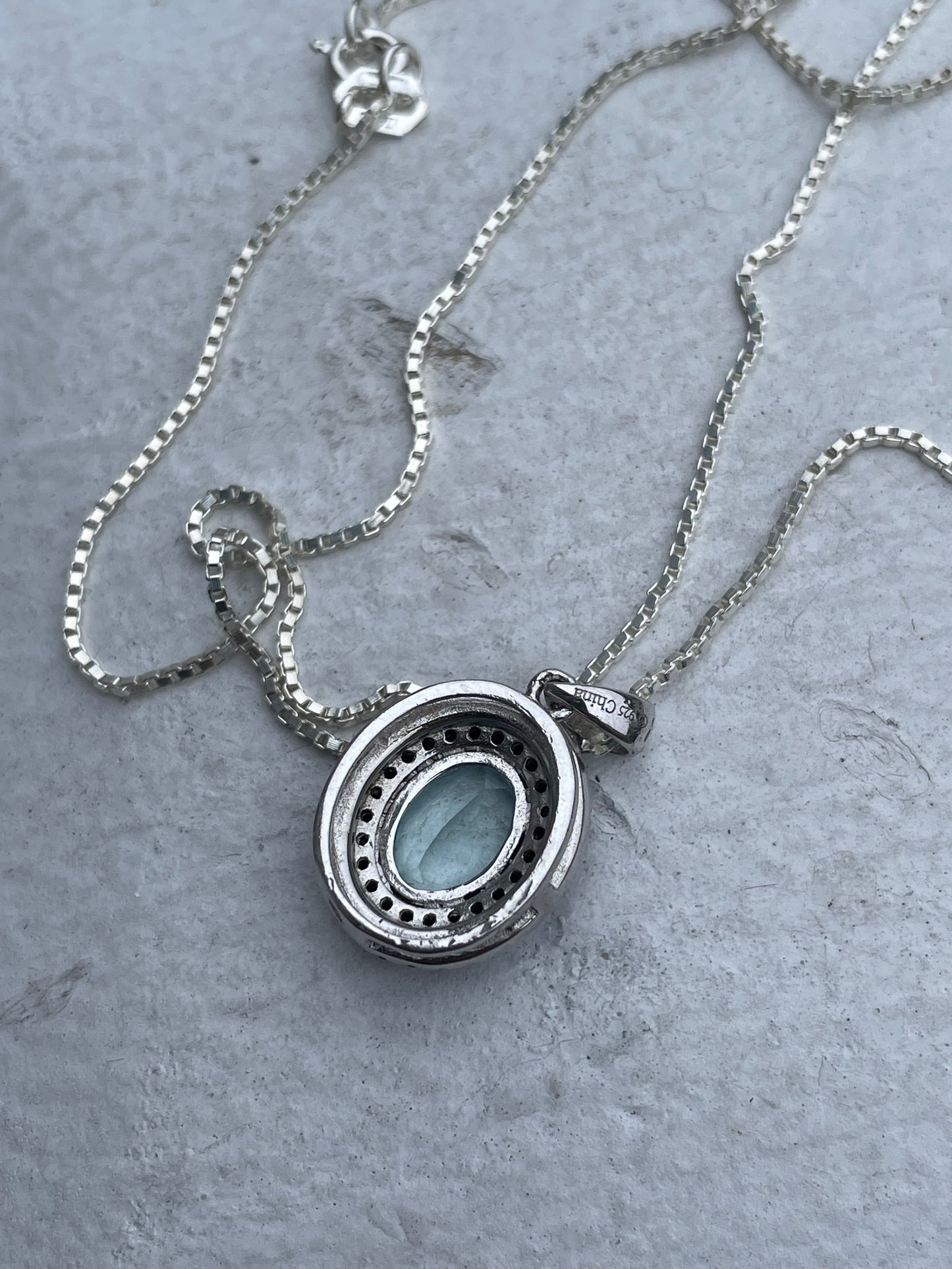 925 Sterling Silver Blue Topaz & Black Zirconia Necklace