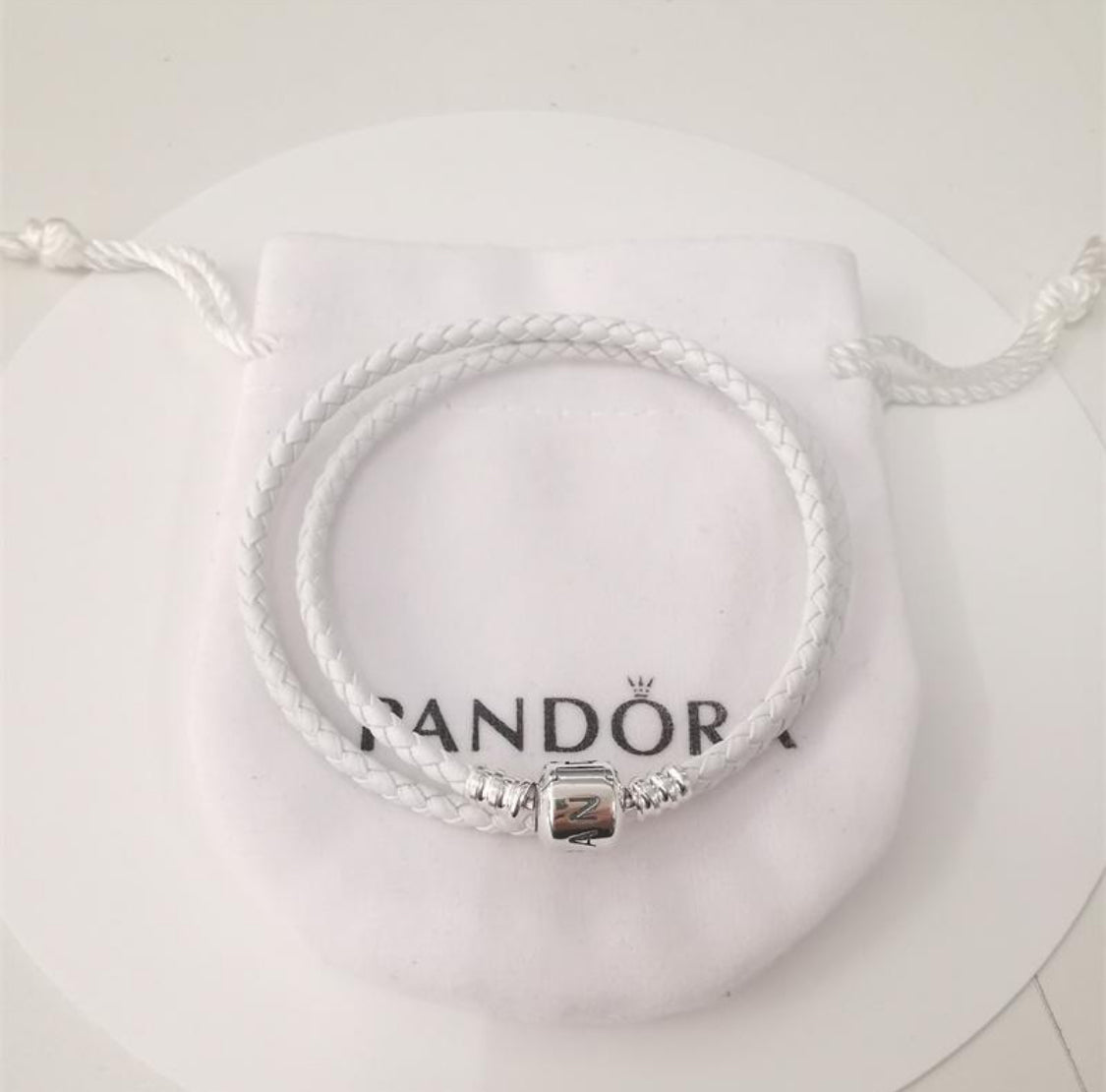 Pandora Double White Leather Bracelet 7.5”