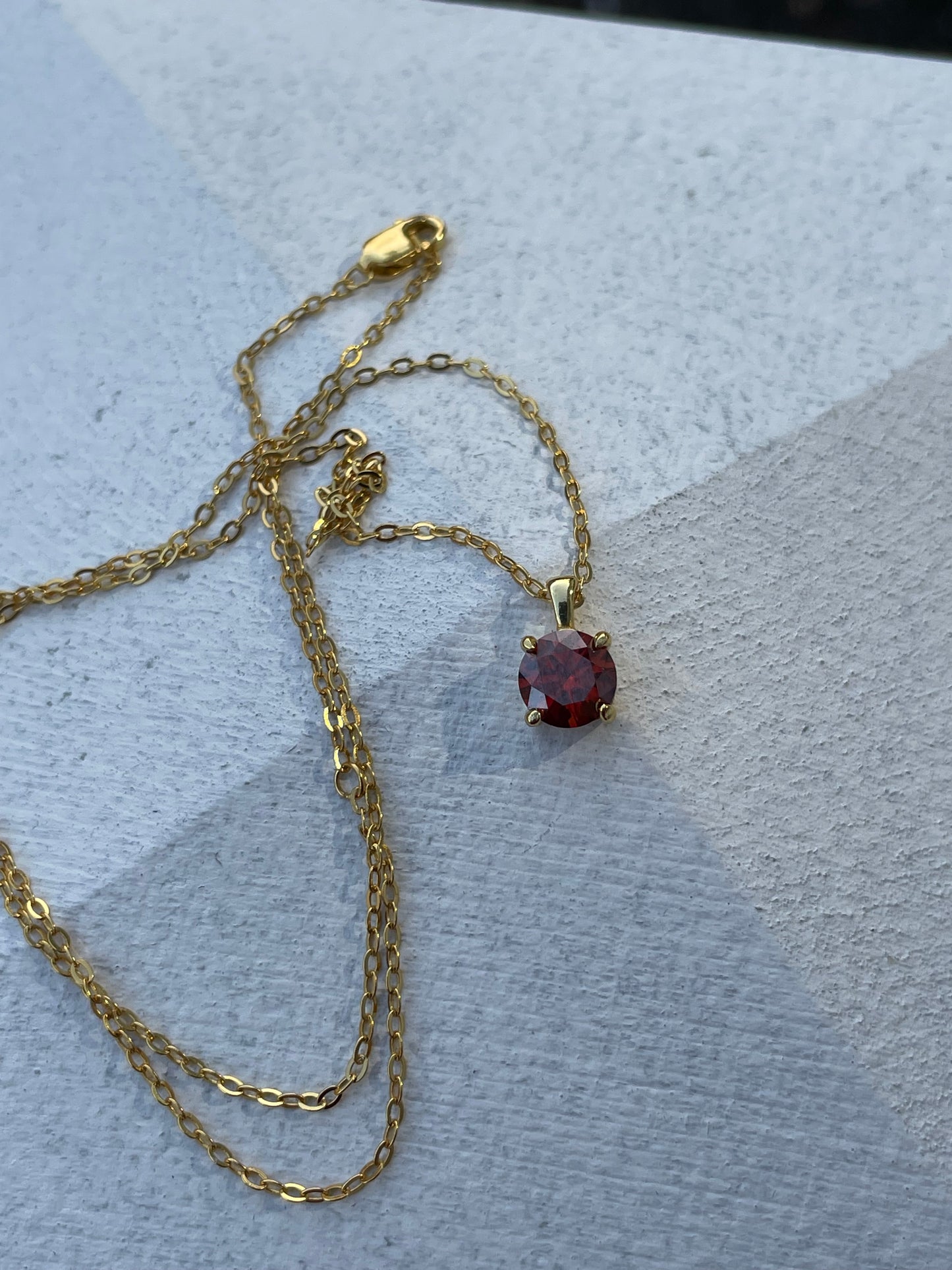 925 Sterling Silver Vermeil Crimson Red Diamond Solitaire Necklace 18”