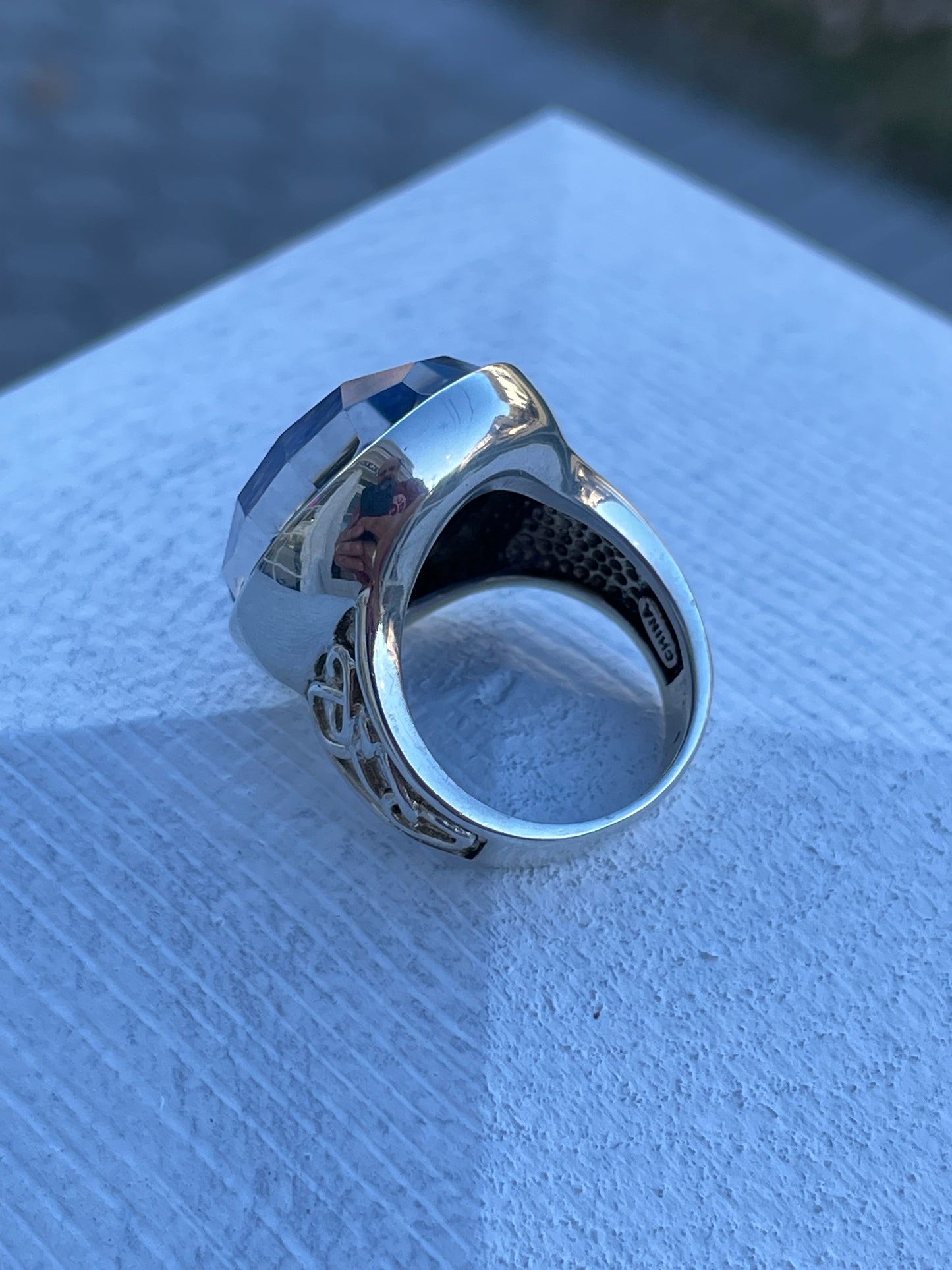 925 Sterling Silver Large Sodalite Celtic Knot Ring Size 6.