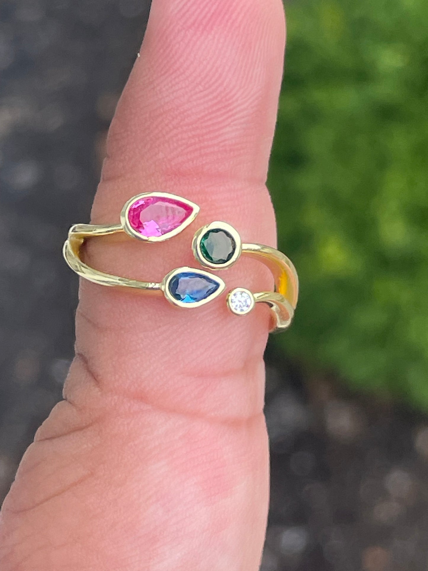 925 Sterling Silver Vermeil 4 Colored Stone Wrap Around Band Ring Size 8
