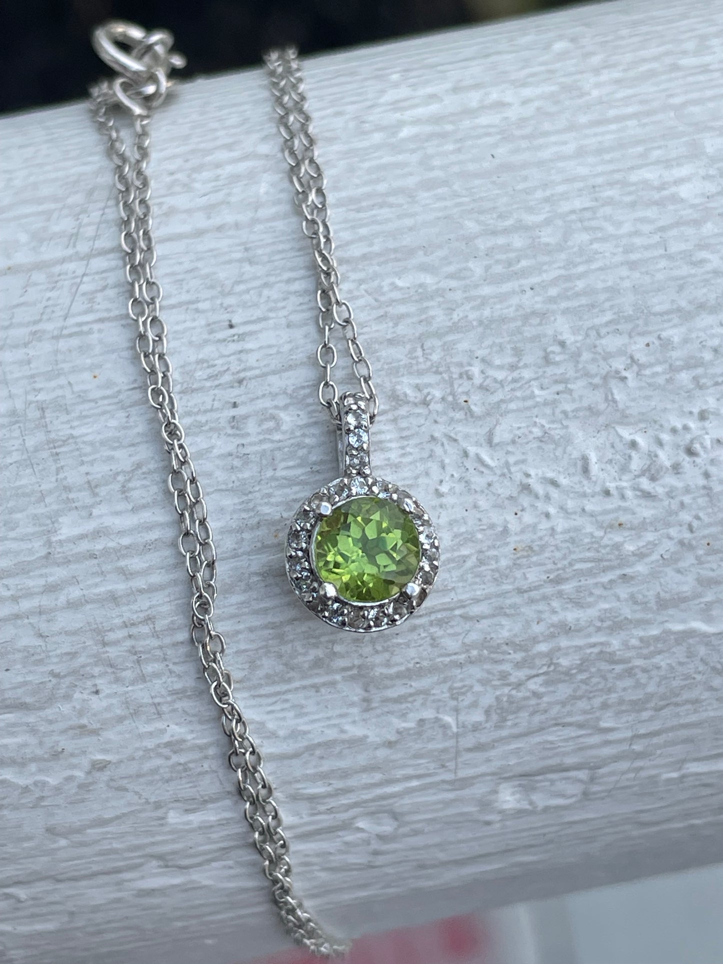 925 Sterling Silver Peridot & White Topaz Petite Solitaire Necklace 18”