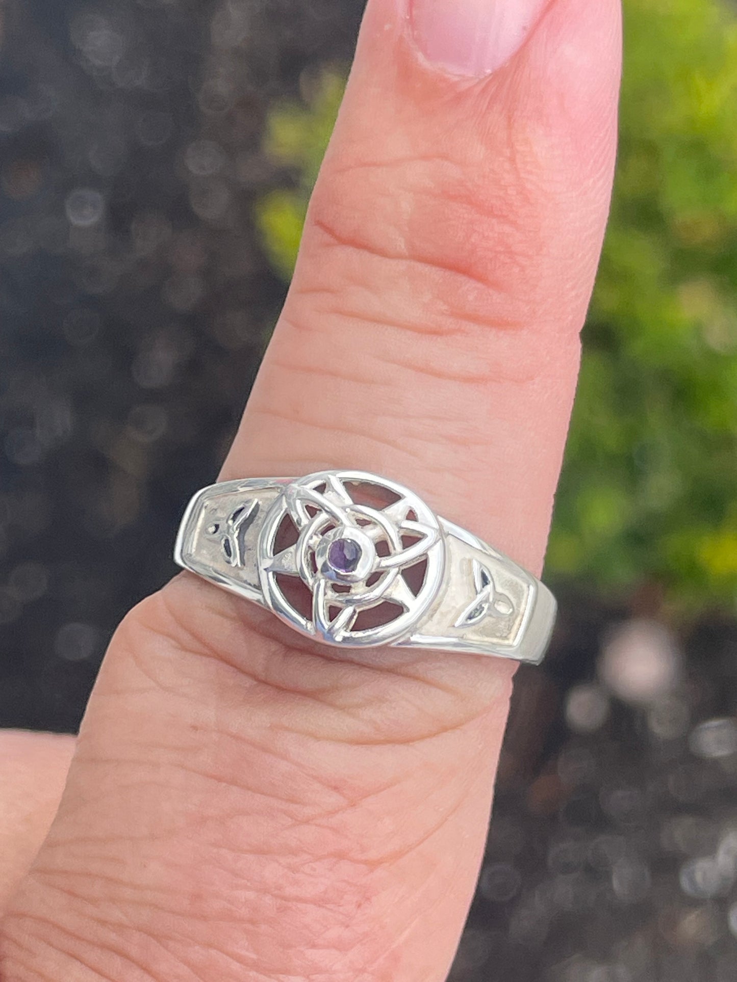Designer PSCL 925 Sterling Silver Wiccan Star / Trinity Celtic Knot Signet Band Ring Size 11
